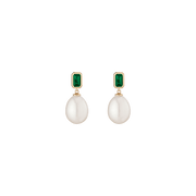 Lab Grown Emerald Heirloom Pearl Drop Earrings