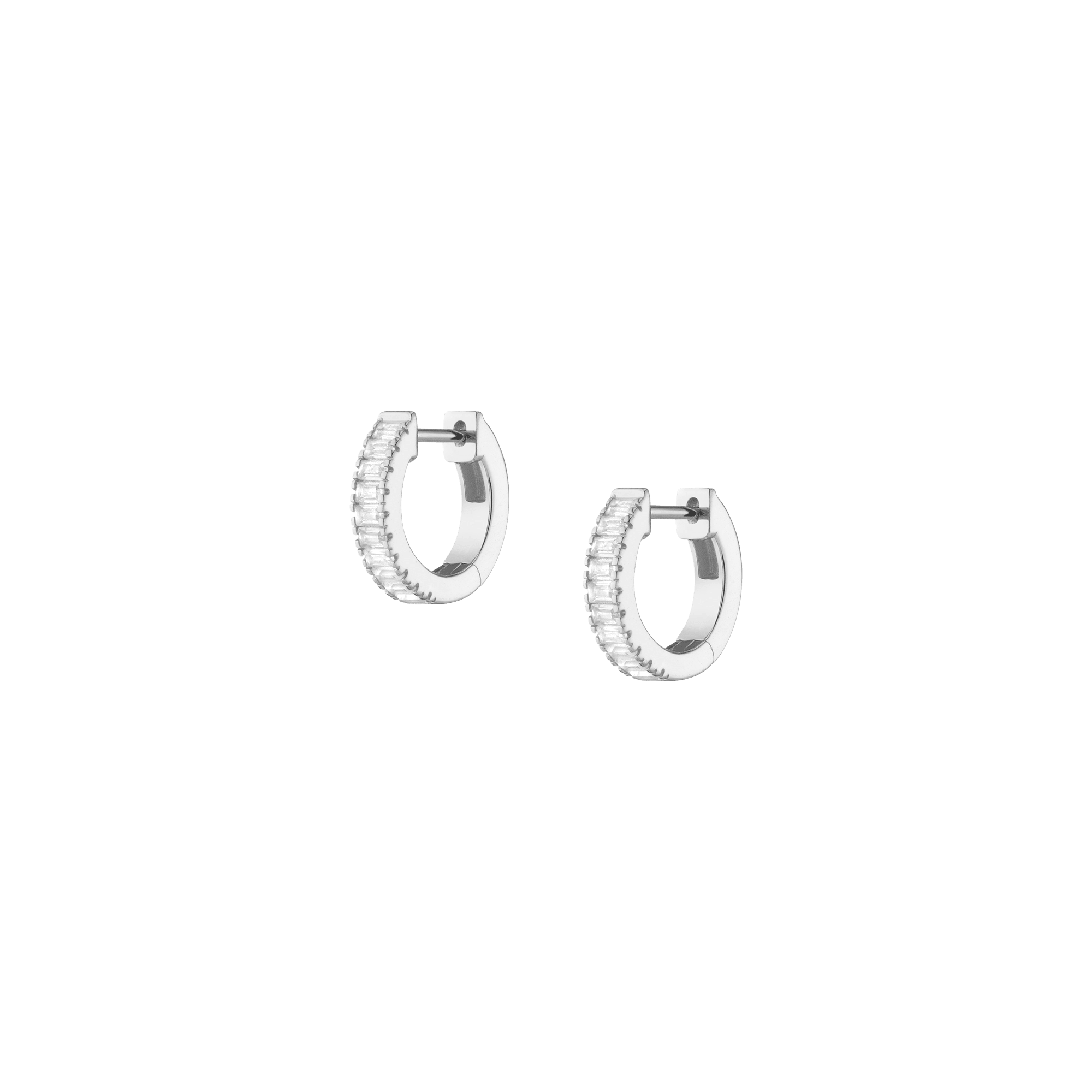 Lab Grown White Sapphire Baguette Huggie Earrings