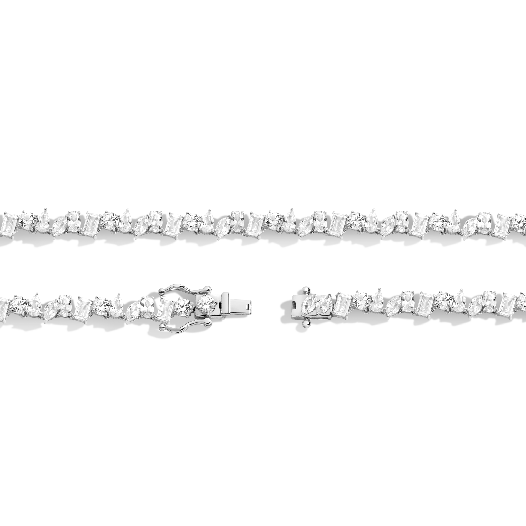 Lab Grown White Sapphire Mixed Shape Tennis Necklace