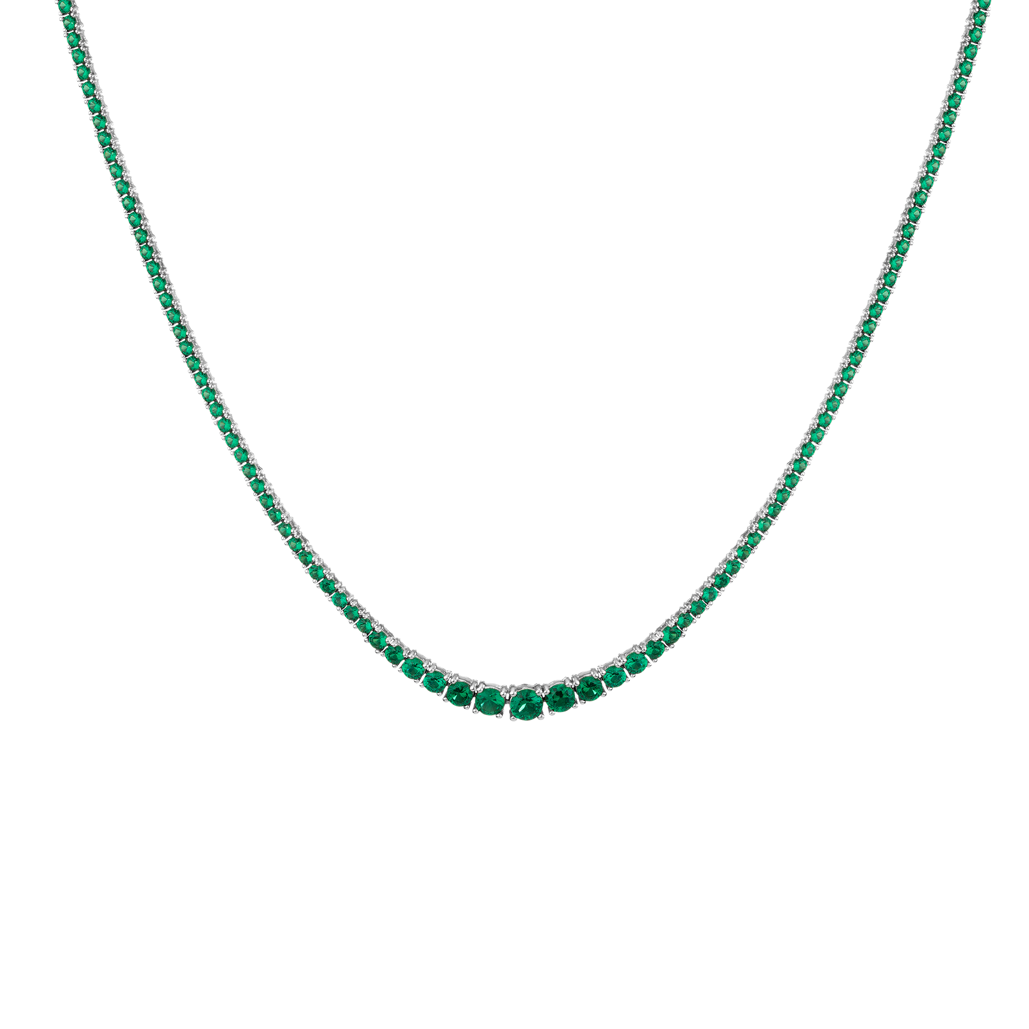 Lab Grown Green Emerald Modern Graduated Tennis Necklace