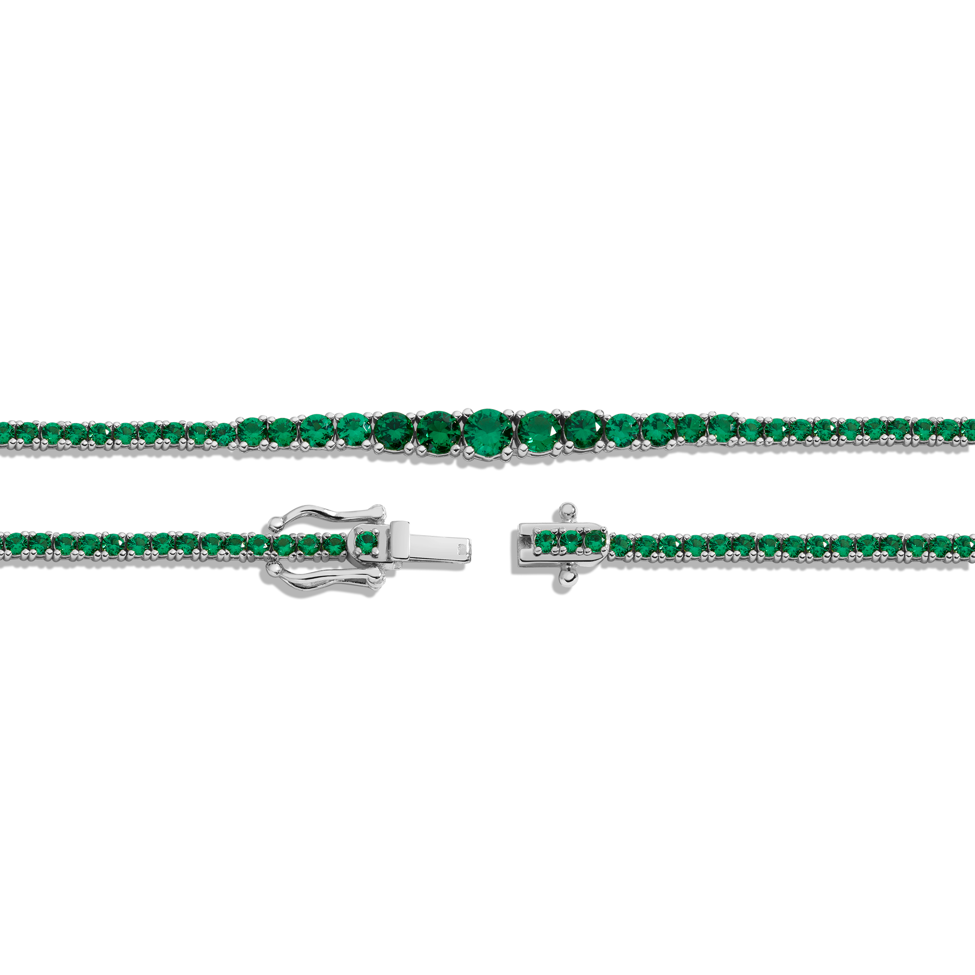 Lab Grown Green Emerald Modern Graduated Tennis Necklace