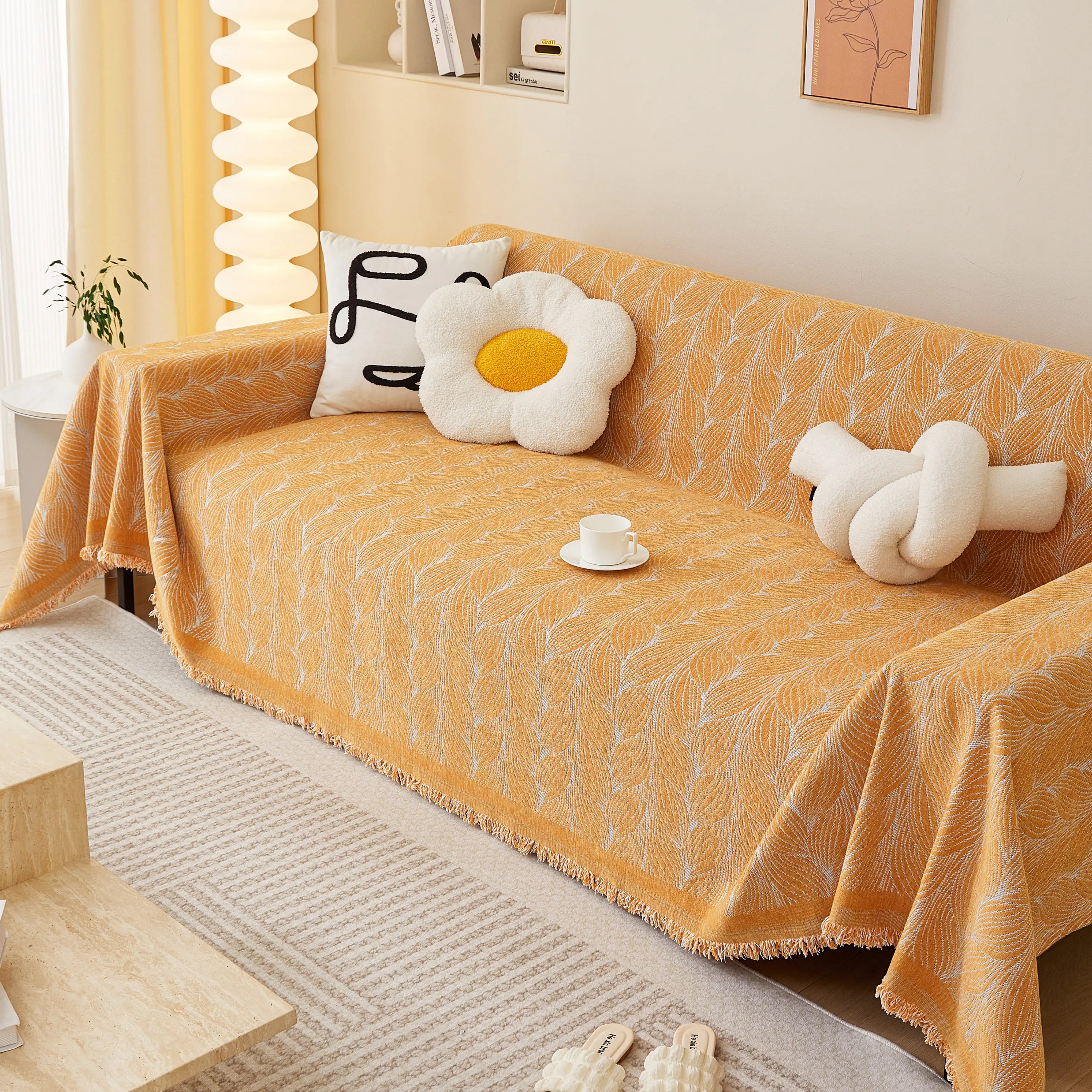 Leaf Universal Furniture Protector Chenille Couch Cover, Large Couch Cover Blanket For Couch Sofa