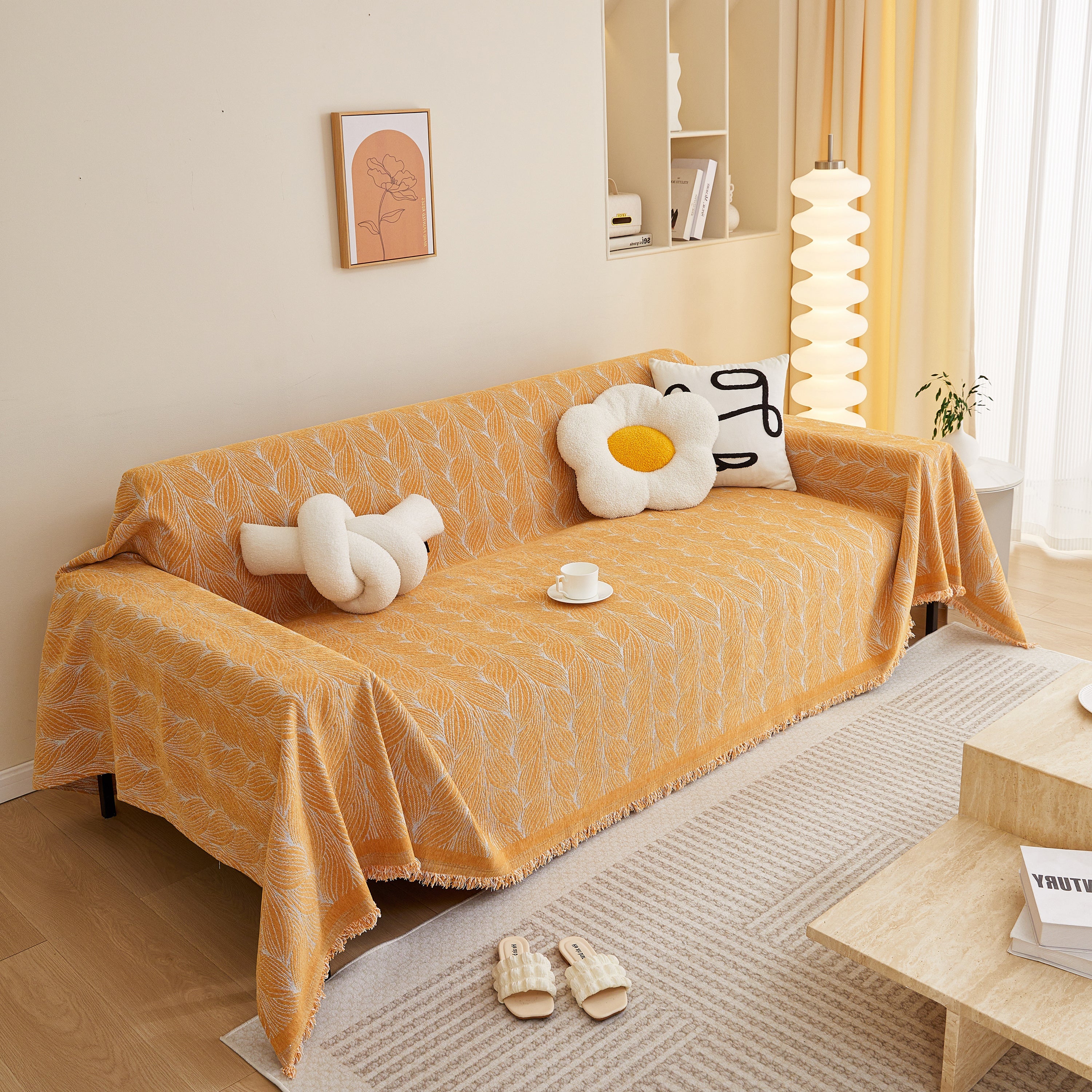 Leaf Universal Furniture Protector Chenille Couch Cover, Large Couch Cover Blanket For Couch Sofa