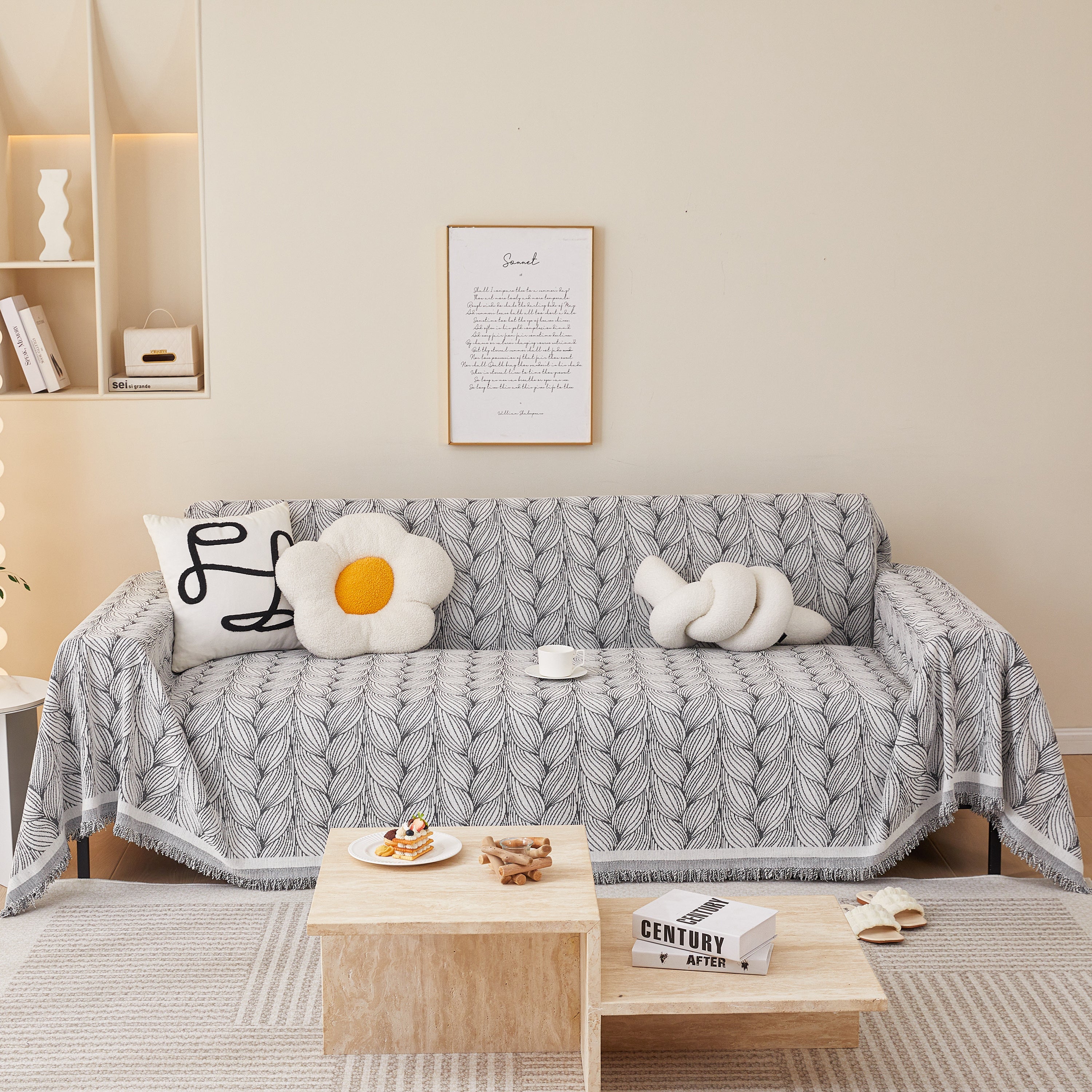 Leaf Universal Furniture Protector Chenille Couch Cover, Large Couch Cover Blanket For Couch Sofa