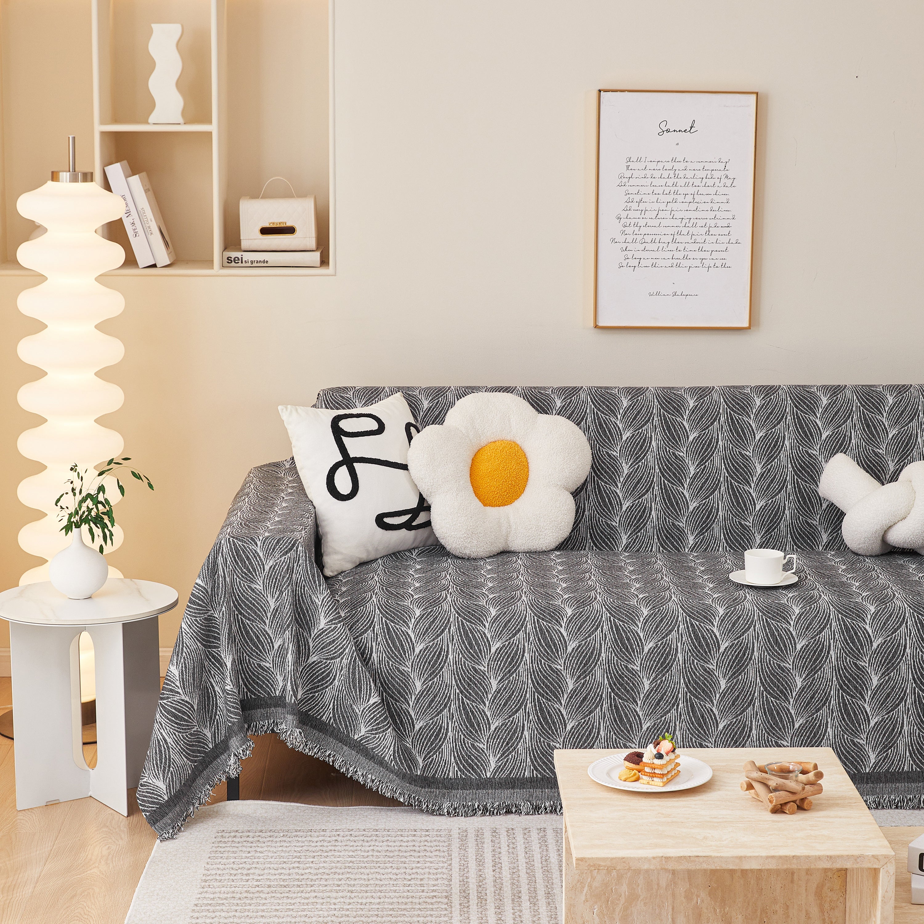 Leaf Universal Furniture Protector Chenille Couch Cover, Large Couch Cover Blanket For Couch Sofa