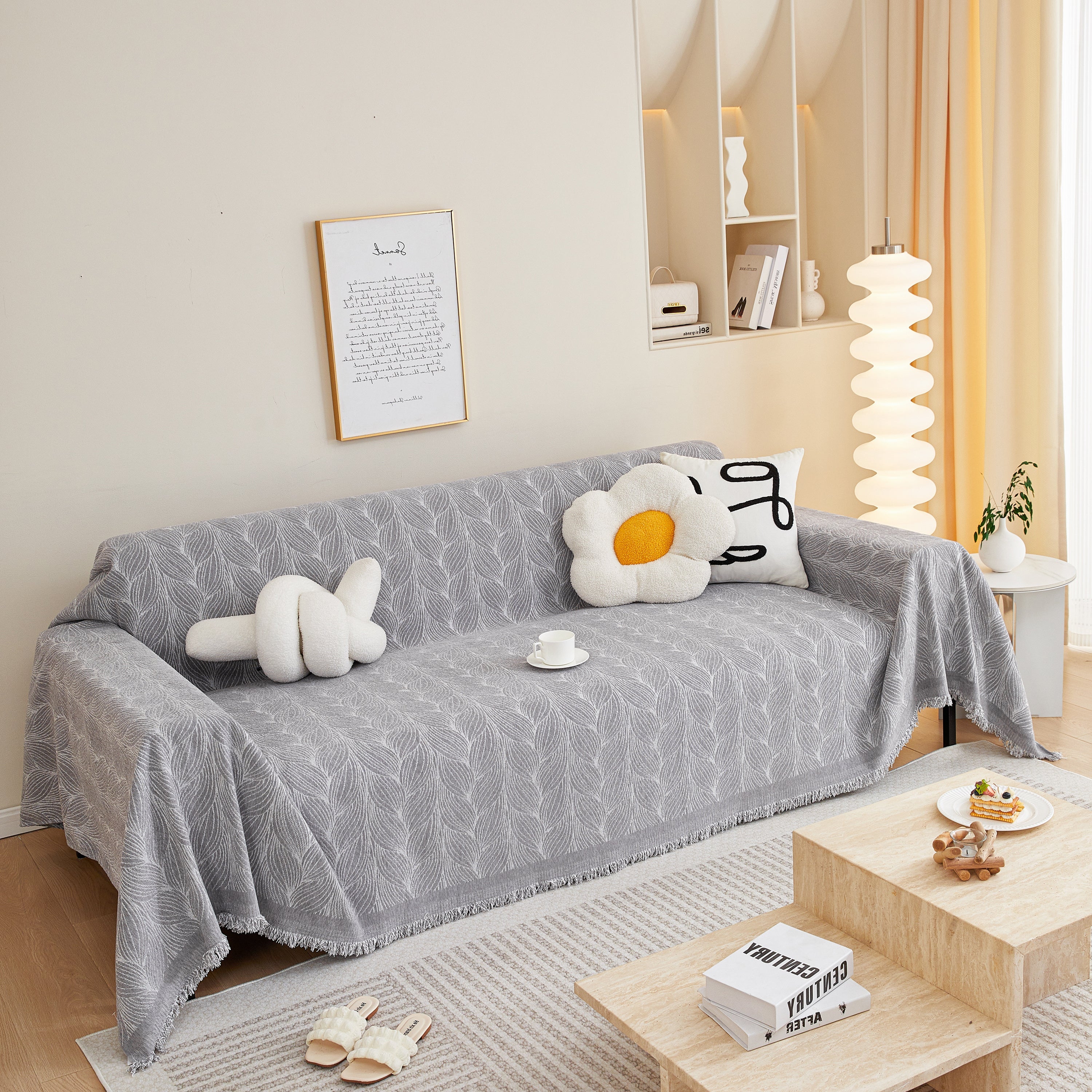 Leaf Universal Furniture Protector Chenille Couch Cover, Large Couch Cover Blanket For Couch Sofa