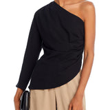 Grey Lab Asymmetric One Shoulder Top Black Size M