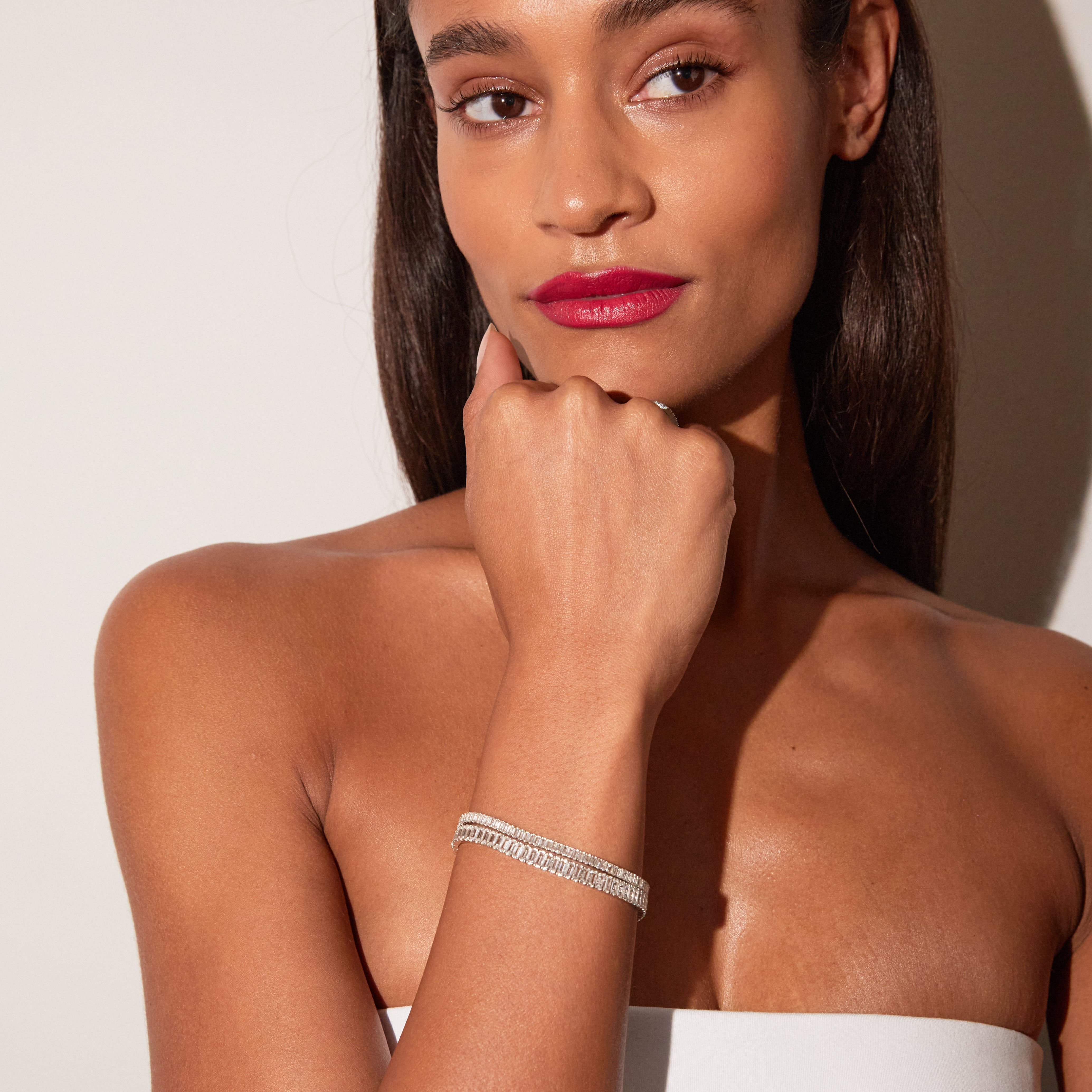 Lab Grown White Sapphire Baguette Tennis Bracelet