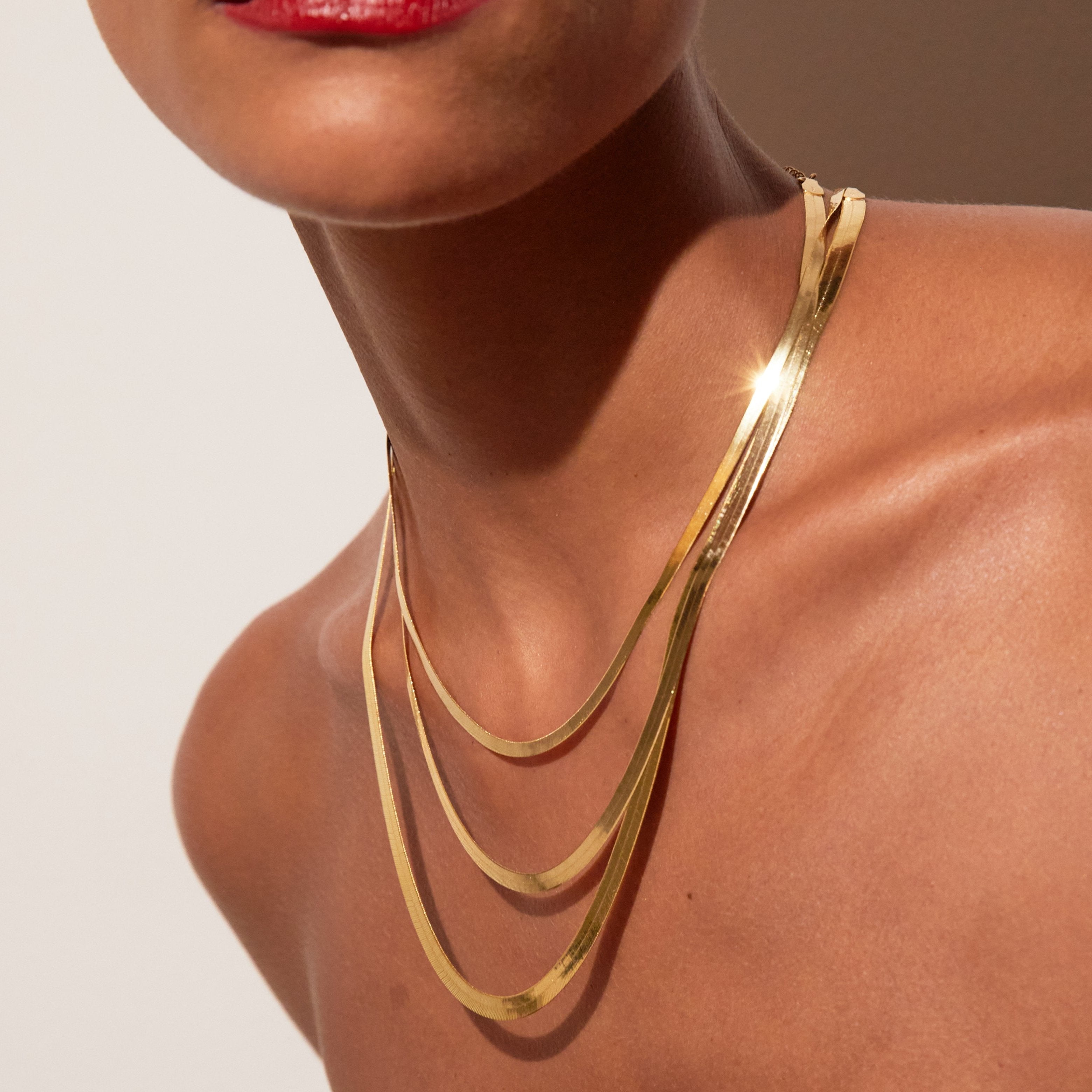 Gold Herringbone Chain Necklace