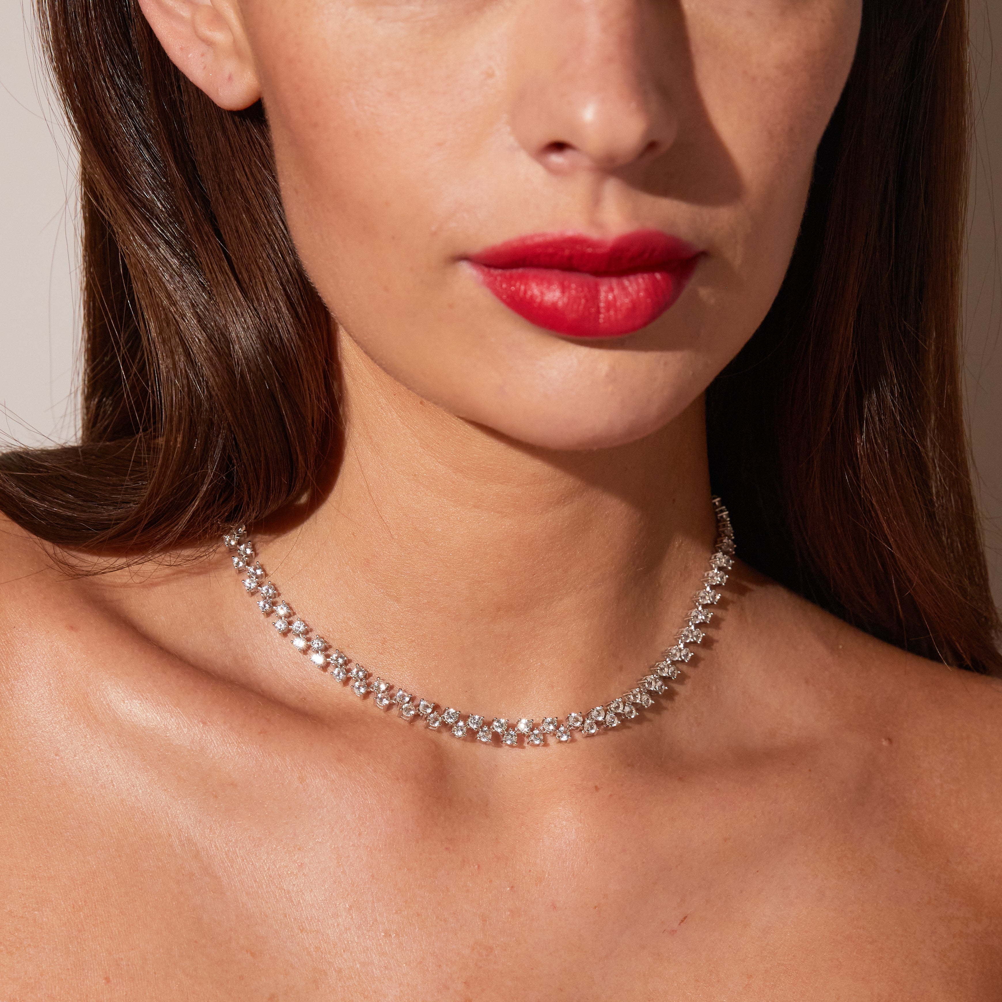 Floating Lab Grown White Sapphire Tennis Necklace