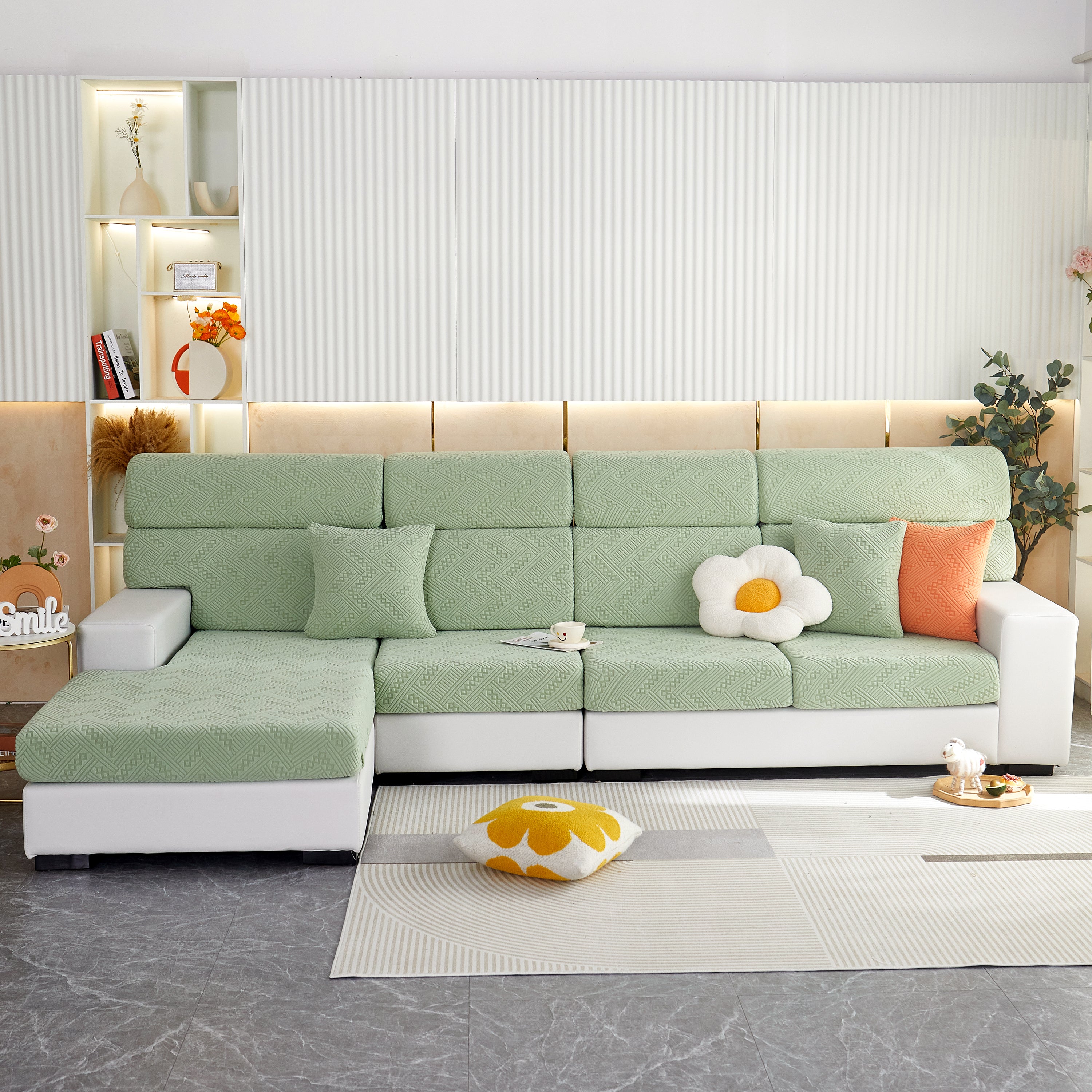 Stretch Jacquard Fleece Settee Cushion Covers, Stylish Non Slip Couch Cushion Covers For Sectional Sofas