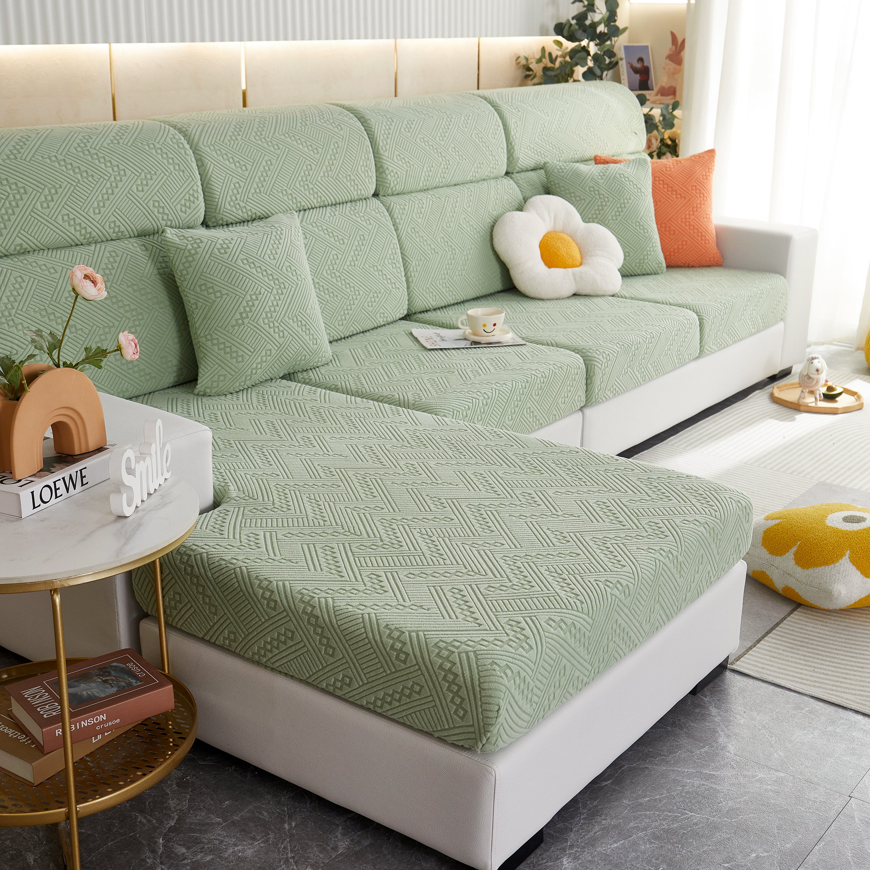 Stretch Jacquard Fleece Settee Cushion Covers, Stylish Non Slip Couch Cushion Covers For Sectional Sofas
