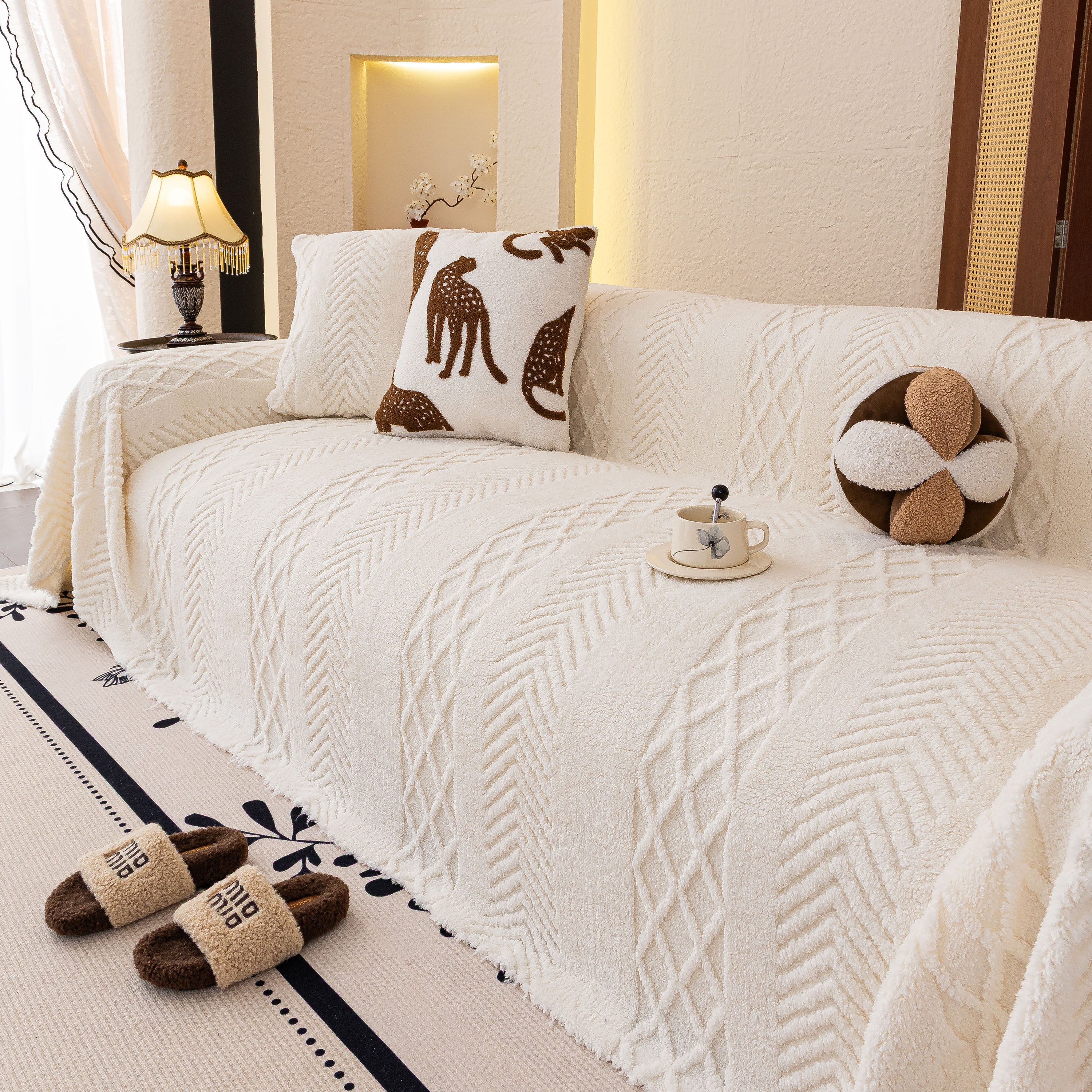 Plush Fleece Sofa Cover With 3d Cable Knit Texture Soft Cozy Warm Sofa Throw Blanket