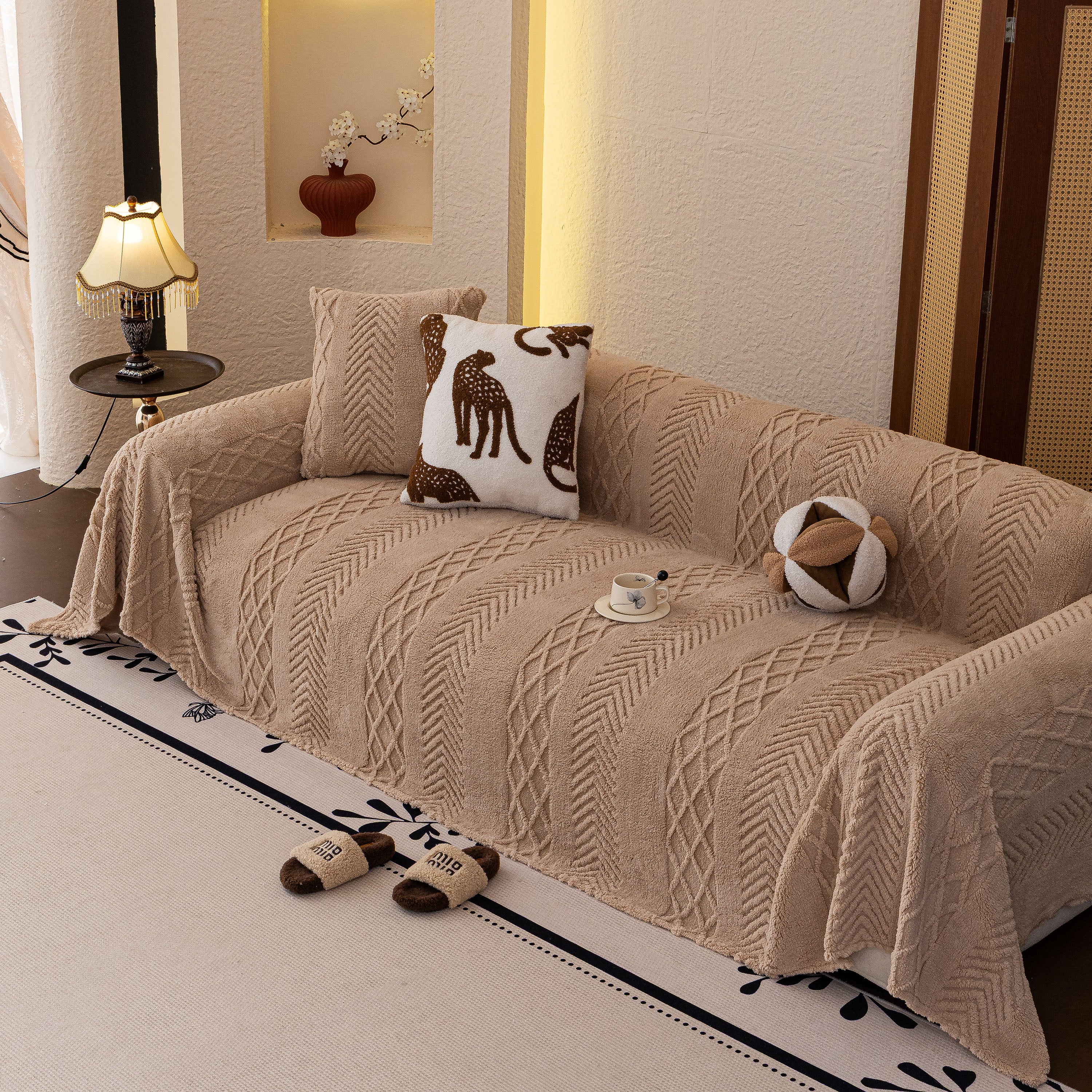 Plush Fleece Sofa Cover With 3d Cable Knit Texture Soft Cozy Warm Sofa Throw Blanket