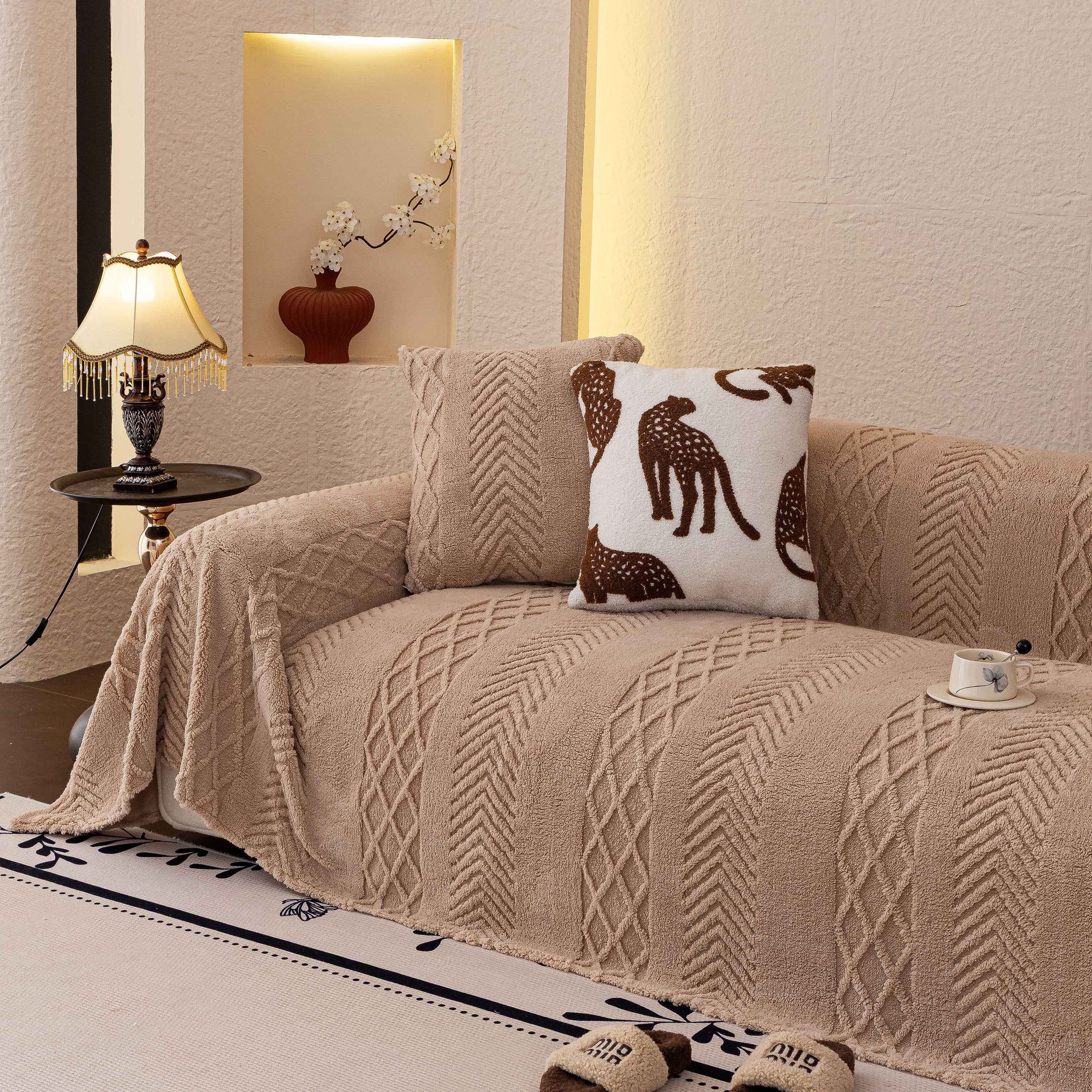 Plush Fleece Sofa Cover With 3d Cable Knit Texture Soft Cozy Warm Sofa Throw Blanket