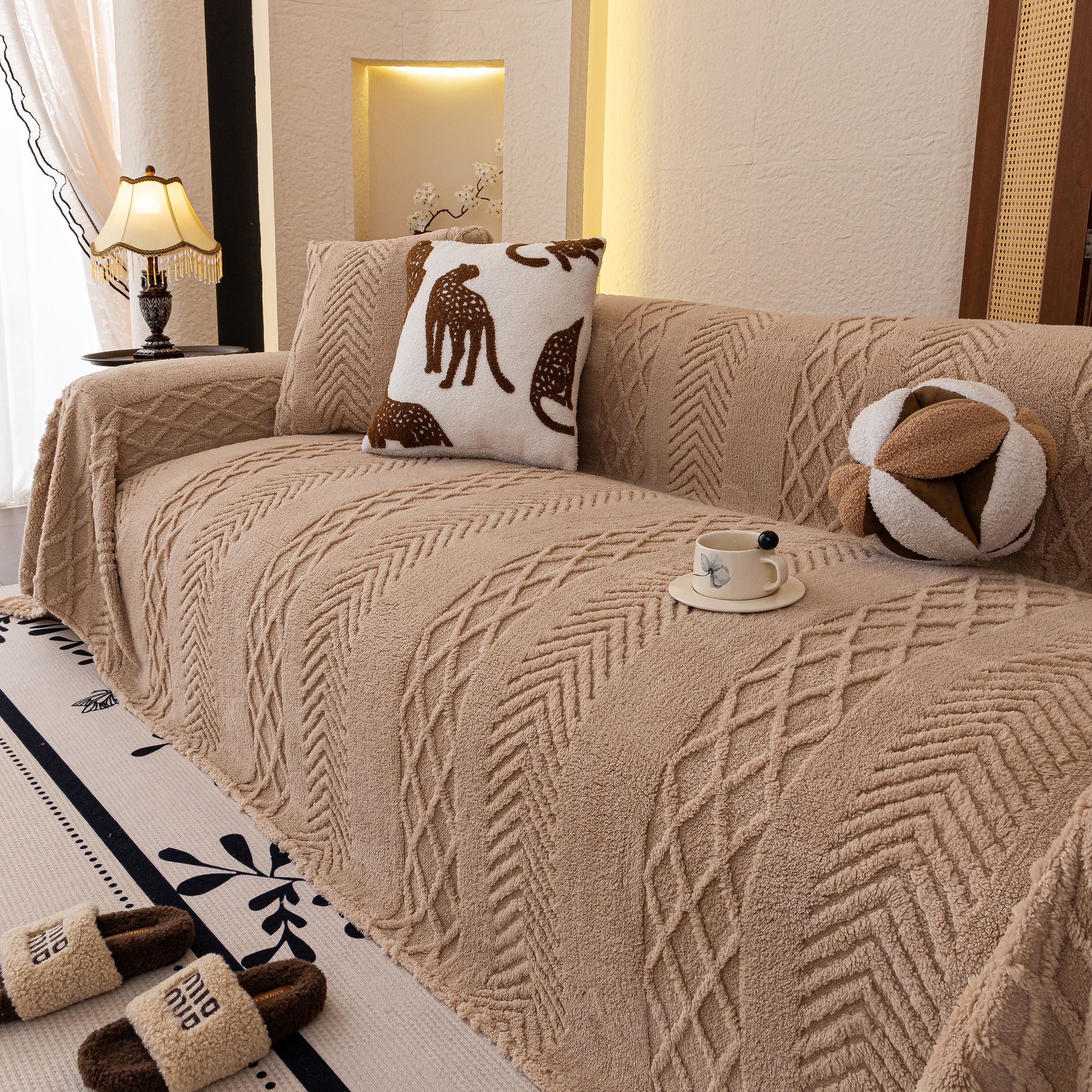Plush Fleece Sofa Cover With 3d Cable Knit Texture Soft Cozy Warm Sofa Throw Blanket