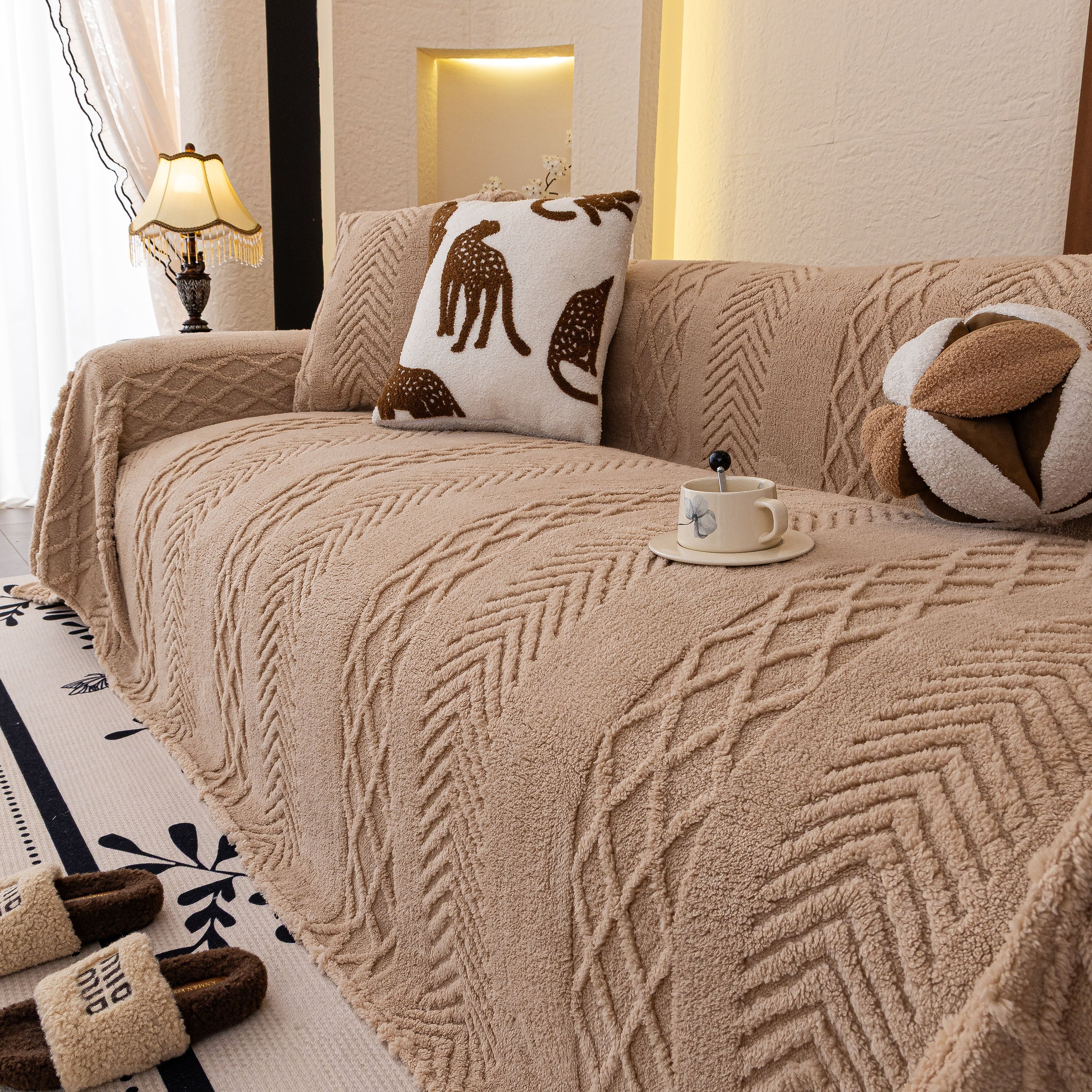 Plush Fleece Sofa Cover With 3d Cable Knit Texture Soft Cozy Warm Sofa Throw Blanket