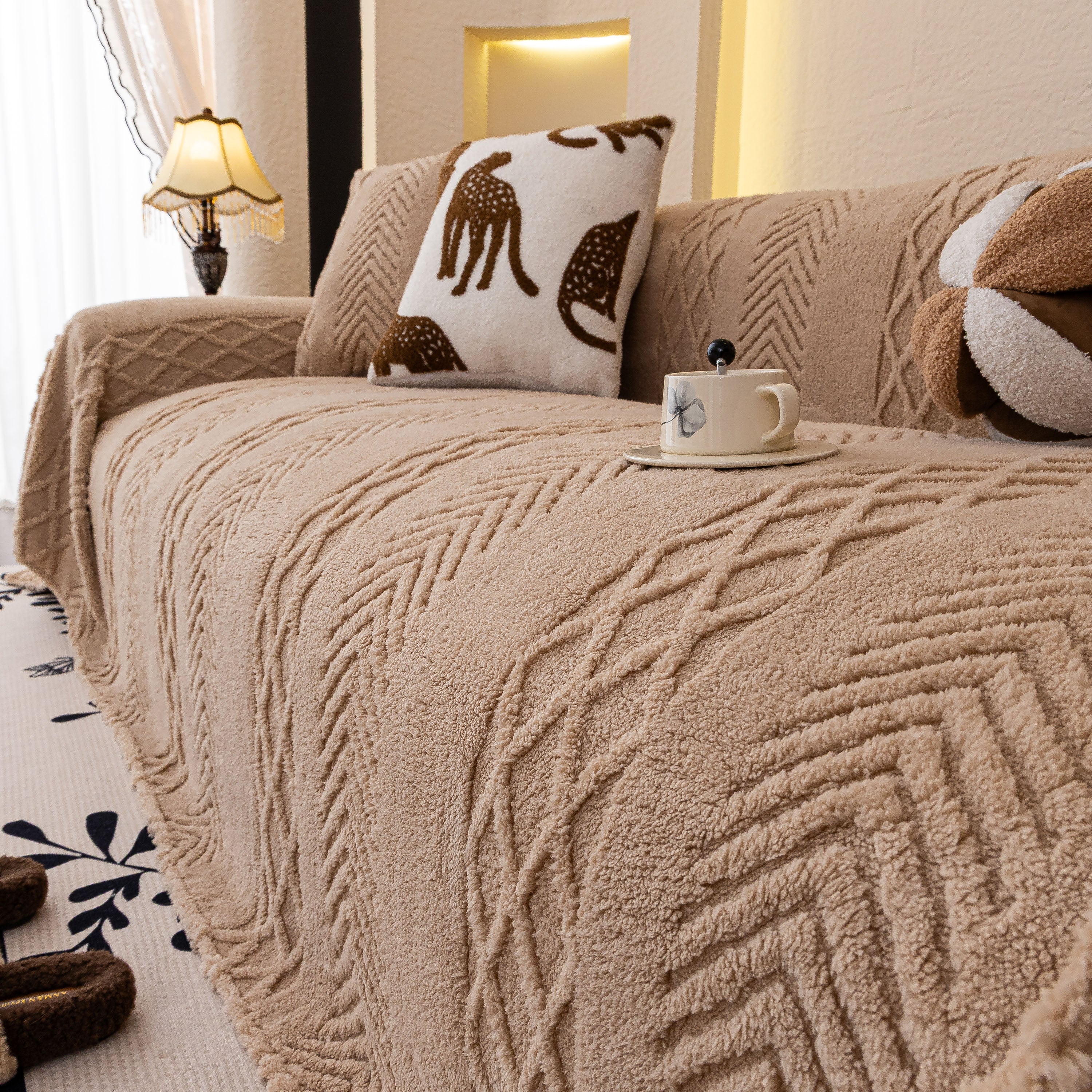 Plush Fleece Sofa Cover With 3d Cable Knit Texture Soft Cozy Warm Sofa Throw Blanket
