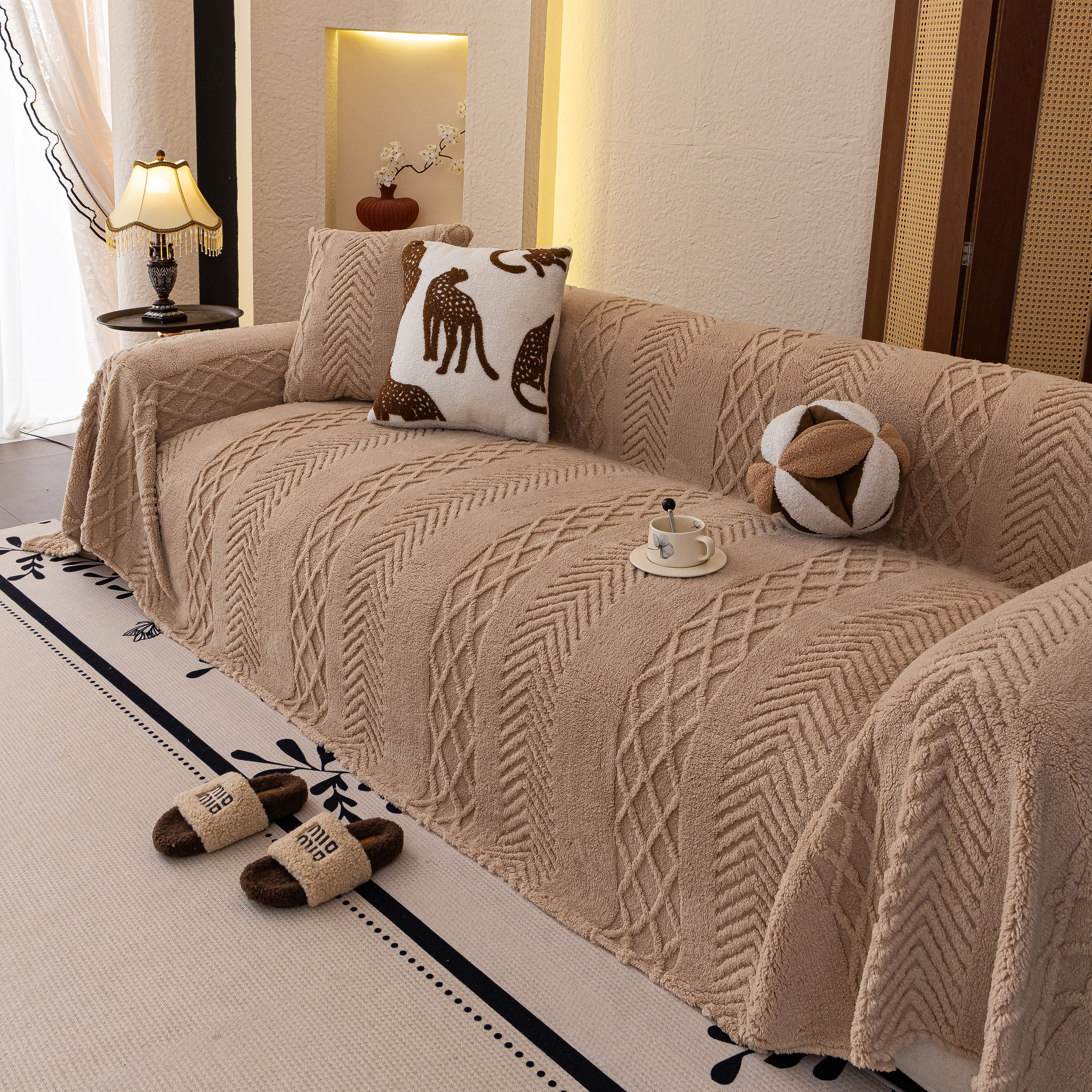 Plush Fleece Sofa Cover With 3d Cable Knit Texture Soft Cozy Warm Sofa Throw Blanket