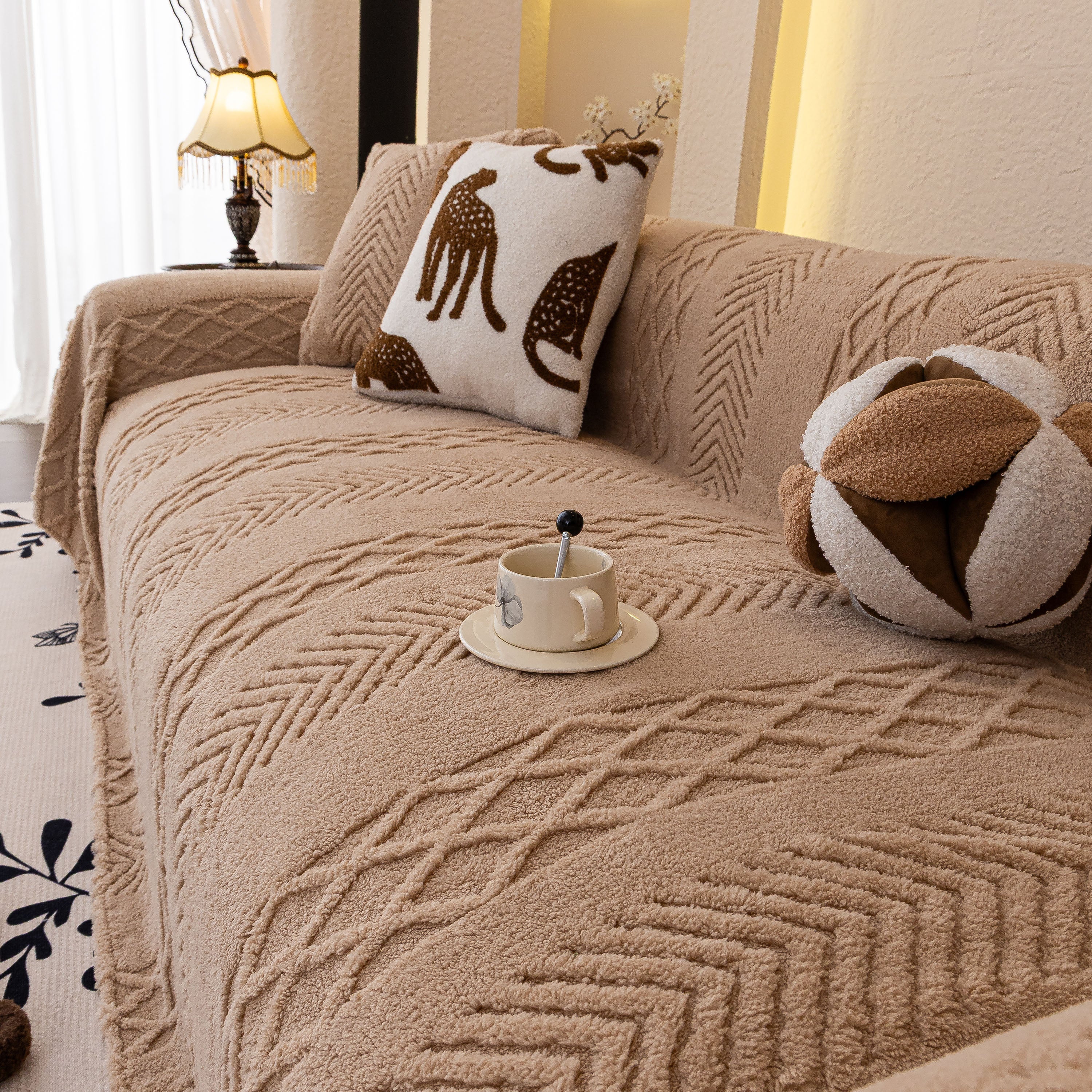Plush Fleece Sofa Cover With 3d Cable Knit Texture Soft Cozy Warm Sofa Throw Blanket