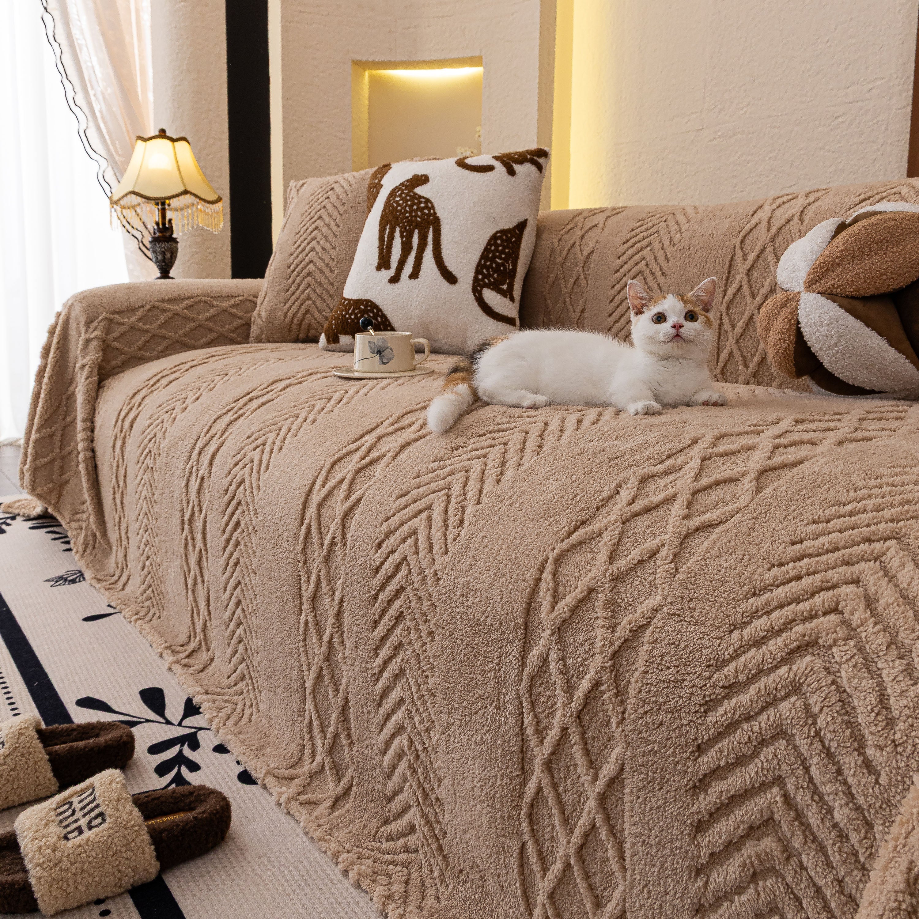 Plush Fleece Sofa Cover With 3d Cable Knit Texture Soft Cozy Warm Sofa Throw Blanket