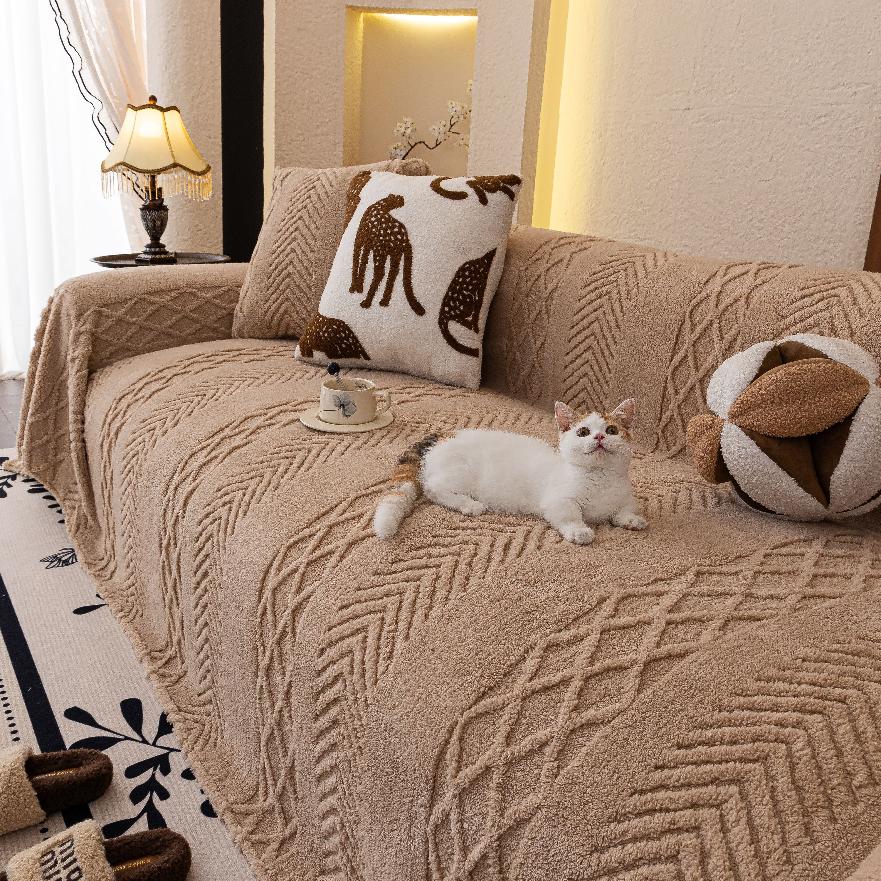Plush Fleece Sofa Cover With 3d Cable Knit Texture Soft Cozy Warm Sofa Throw Blanket