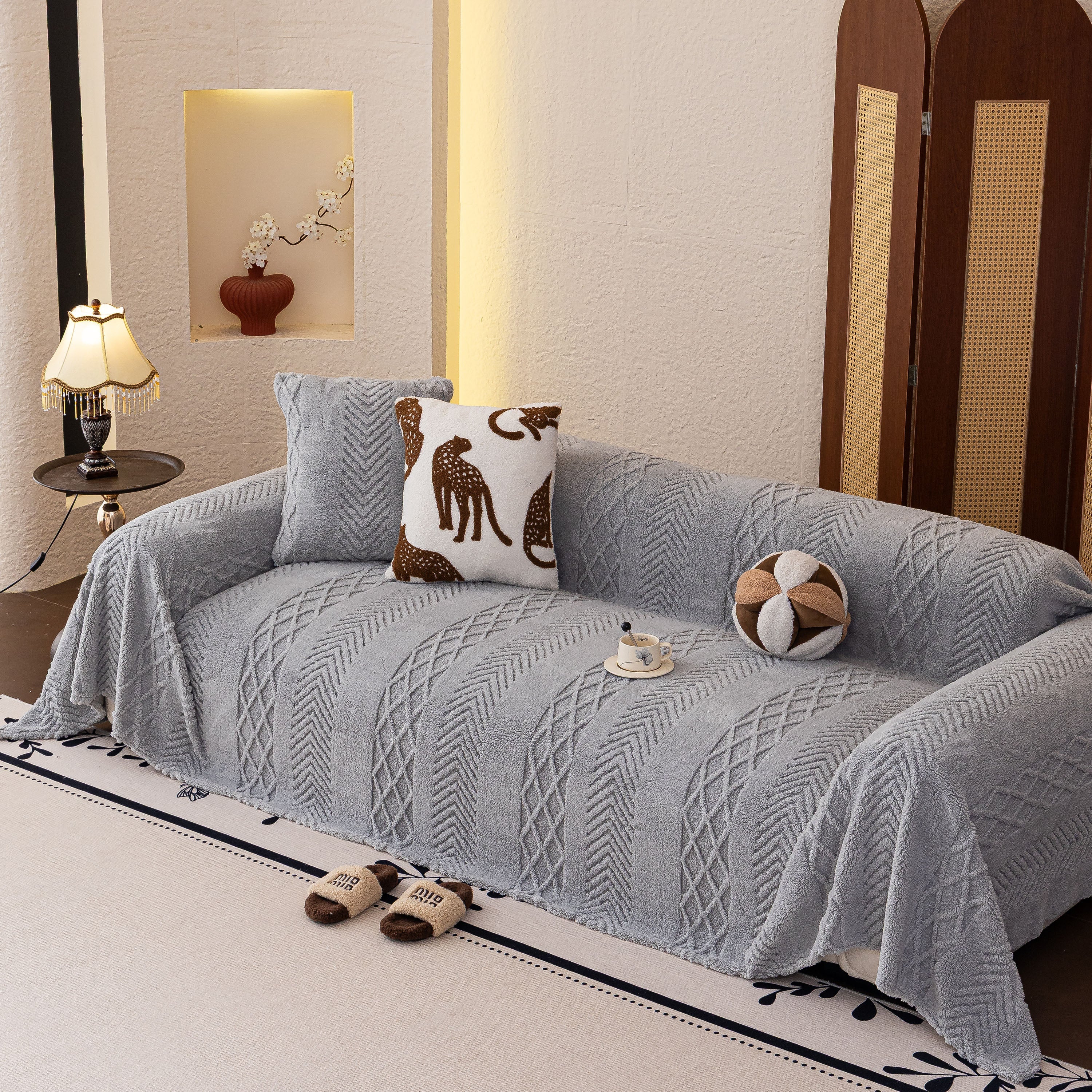 Plush Fleece Sofa Cover With 3d Cable Knit Texture Soft Cozy Warm Sofa Throw Blanket
