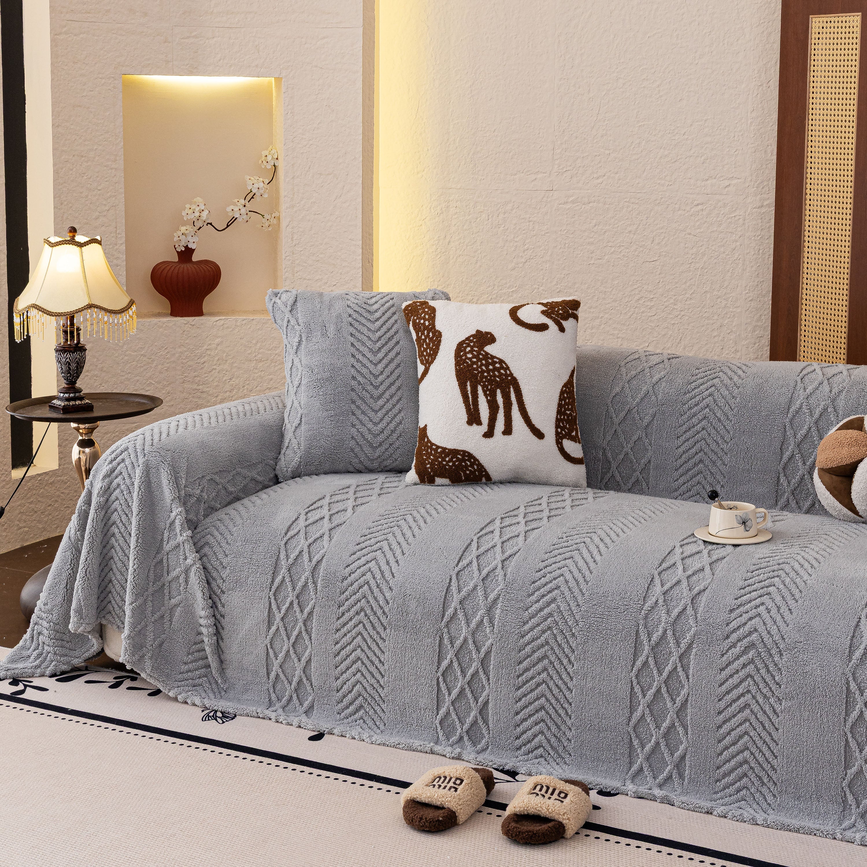 Plush Fleece Sofa Cover With 3d Cable Knit Texture Soft Cozy Warm Sofa Throw Blanket