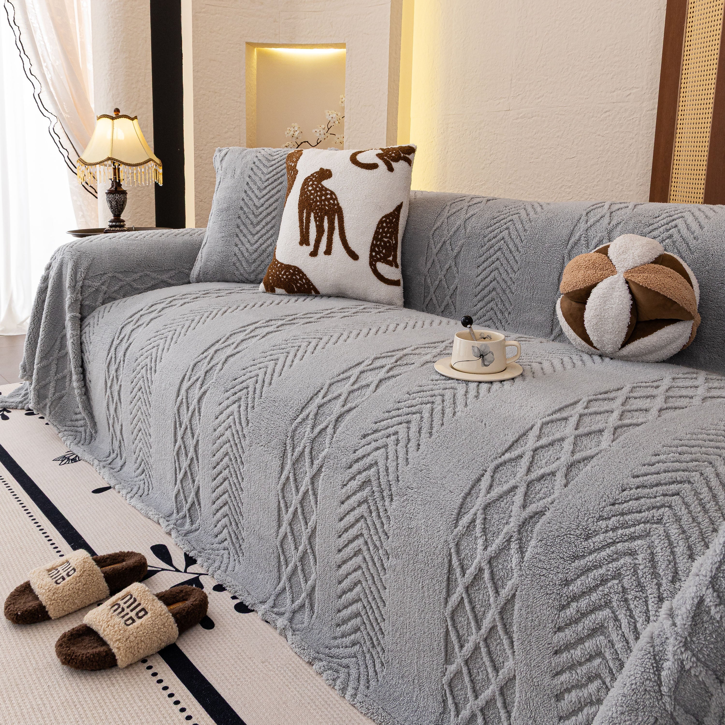 Plush Fleece Sofa Cover With 3d Cable Knit Texture Soft Cozy Warm Sofa Throw Blanket
