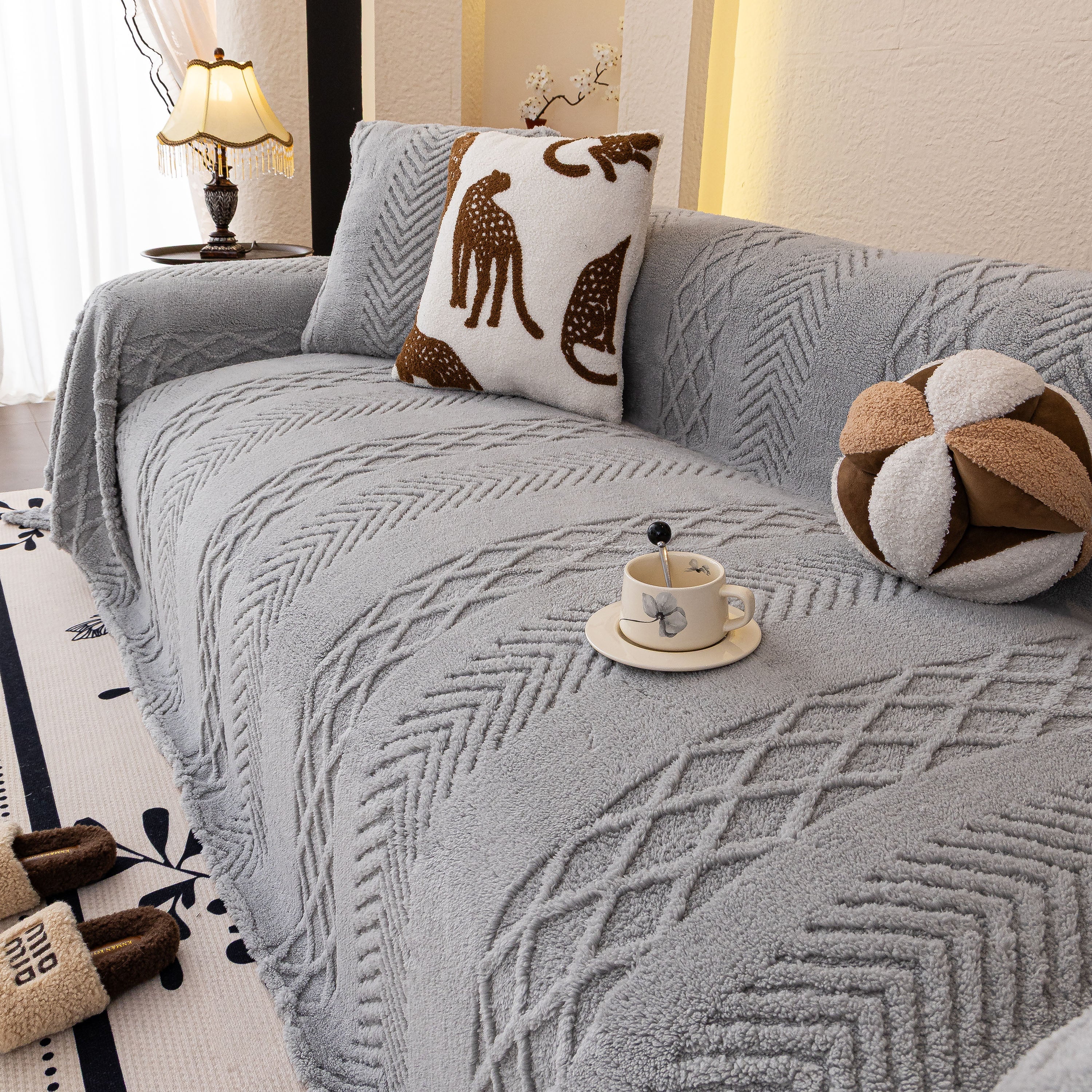 Plush Fleece Sofa Cover With 3d Cable Knit Texture Soft Cozy Warm Sofa Throw Blanket
