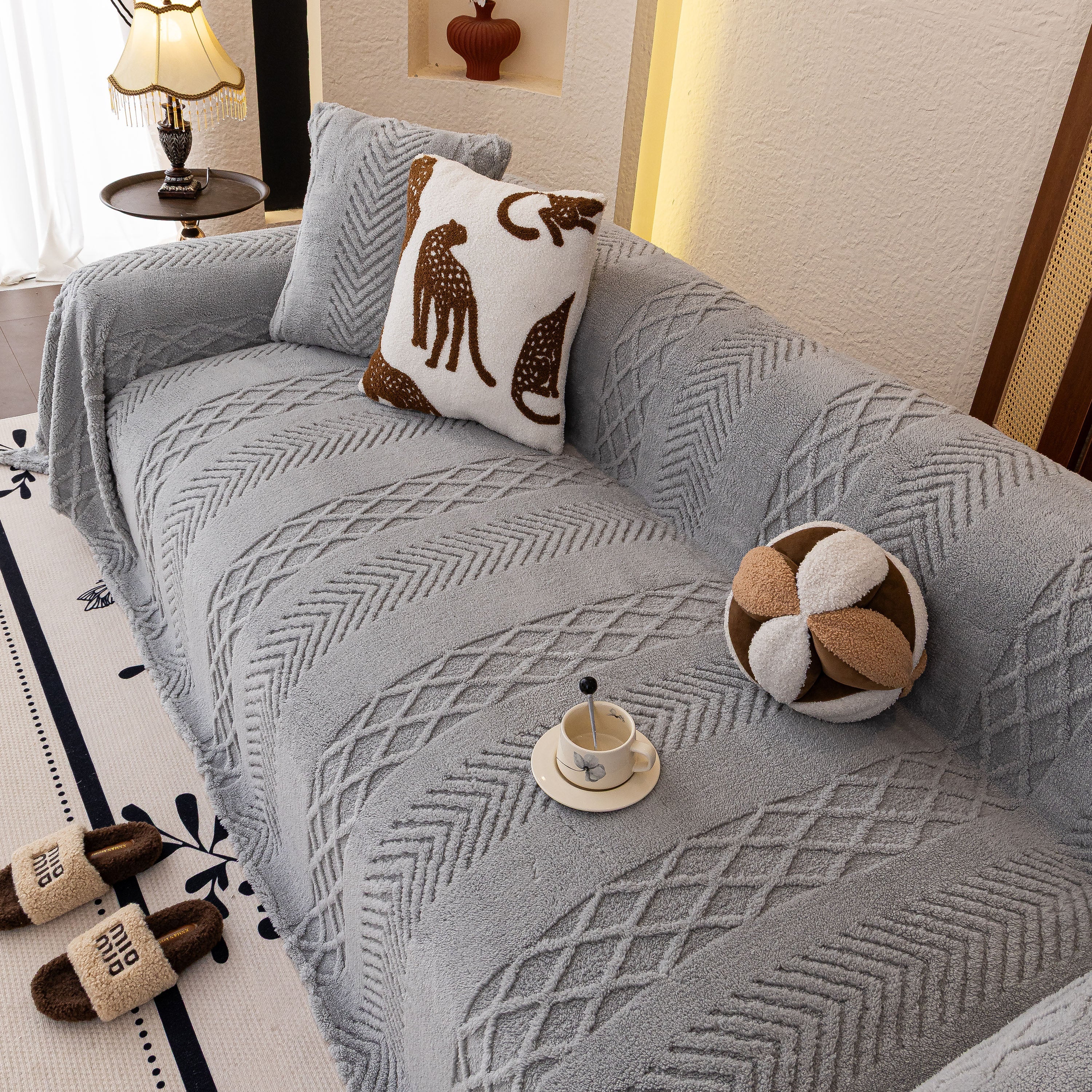 Plush Fleece Sofa Cover With 3d Cable Knit Texture Soft Cozy Warm Sofa Throw Blanket