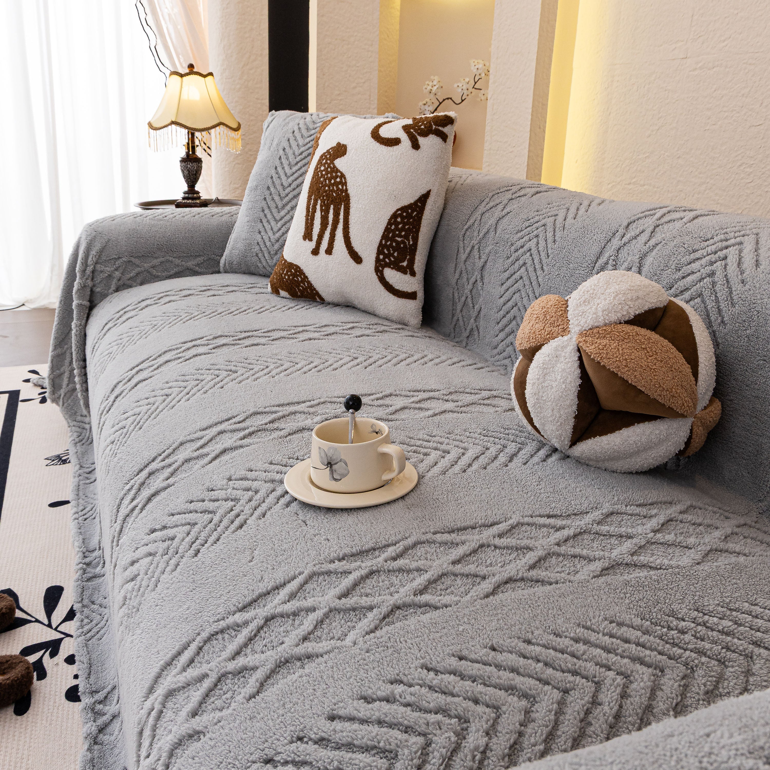 Plush Fleece Sofa Cover With 3d Cable Knit Texture Soft Cozy Warm Sofa Throw Blanket