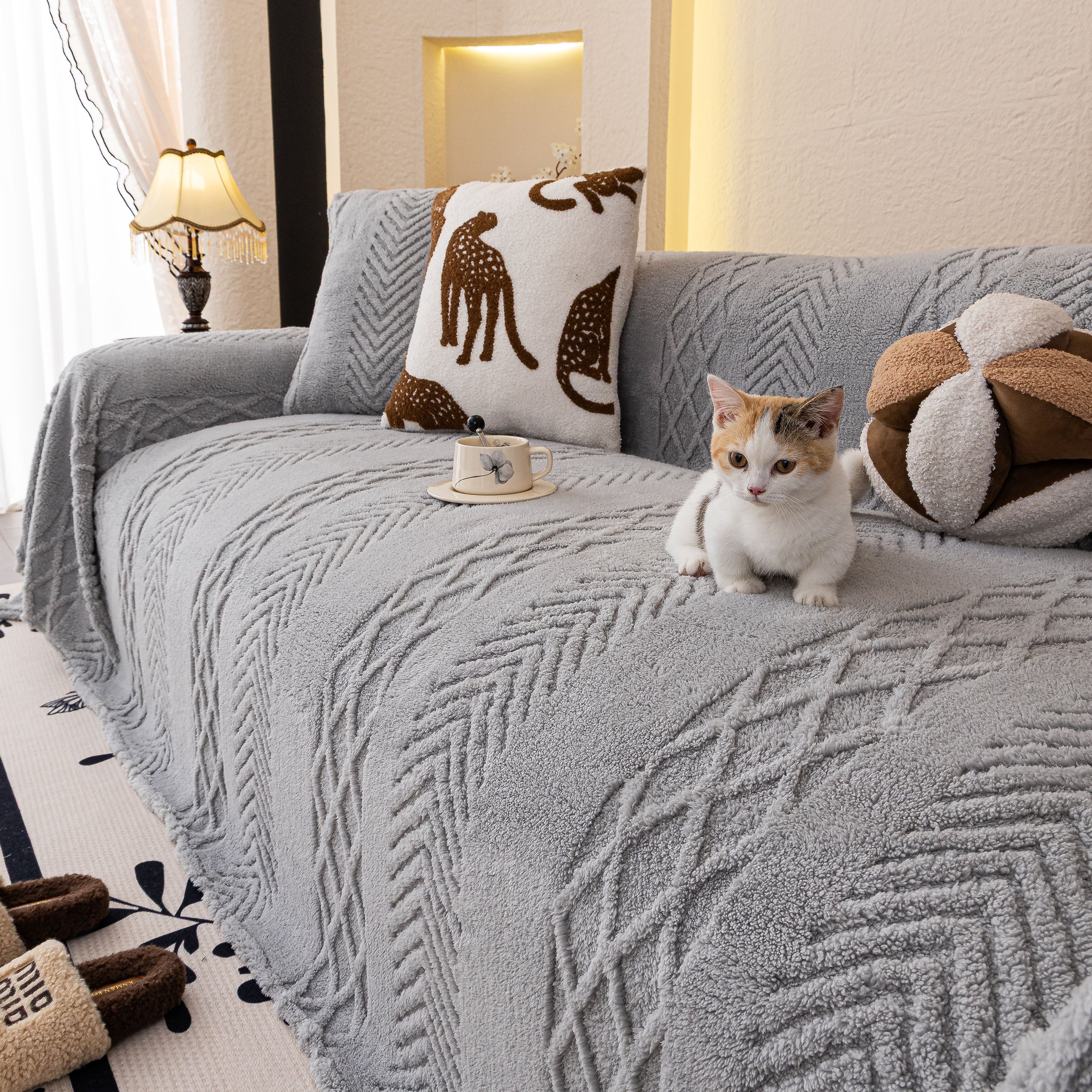 Plush Fleece Sofa Cover With 3d Cable Knit Texture Soft Cozy Warm Sofa Throw Blanket