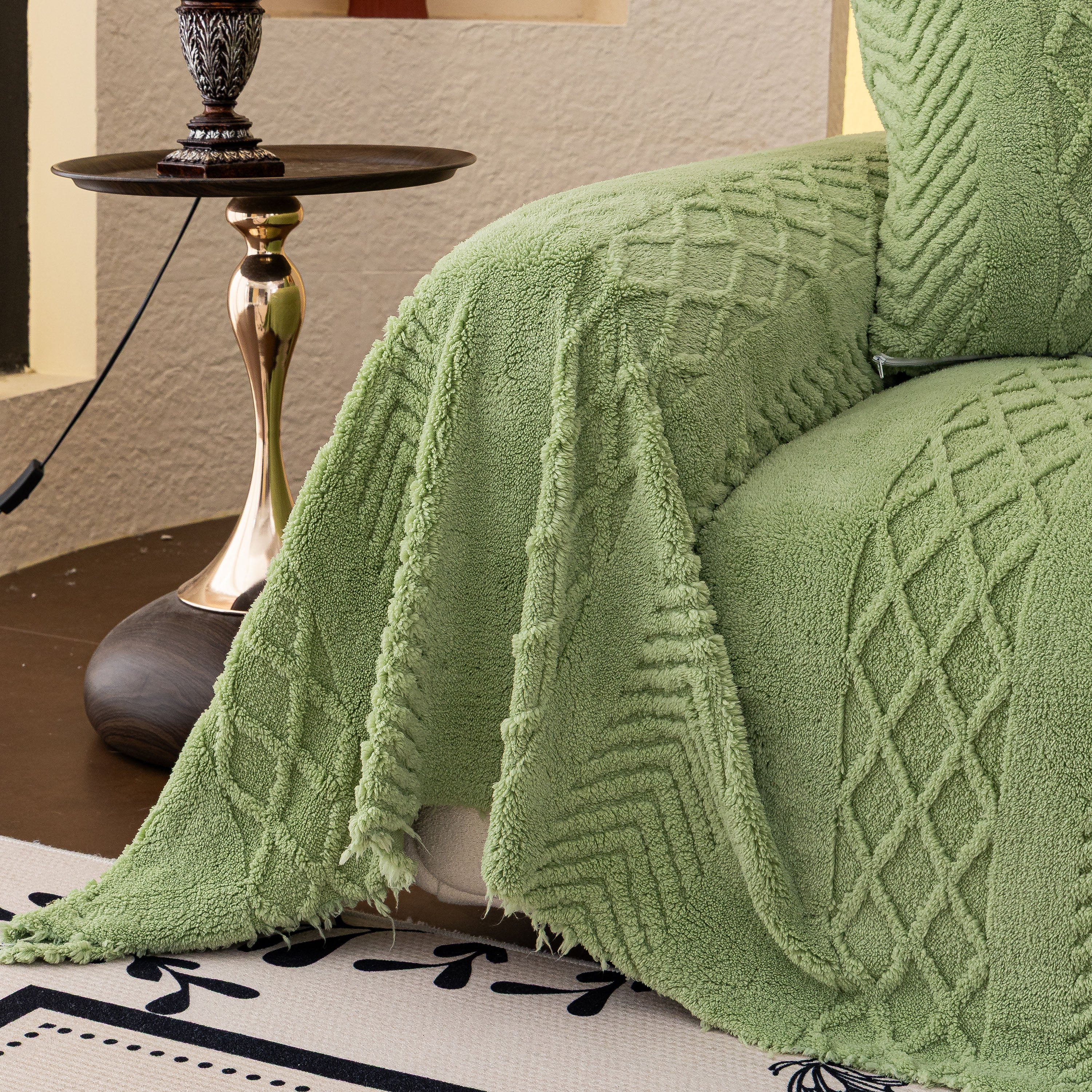 Plush Fleece Sofa Cover With 3d Cable Knit Texture Soft Cozy Warm Sofa Throw Blanket