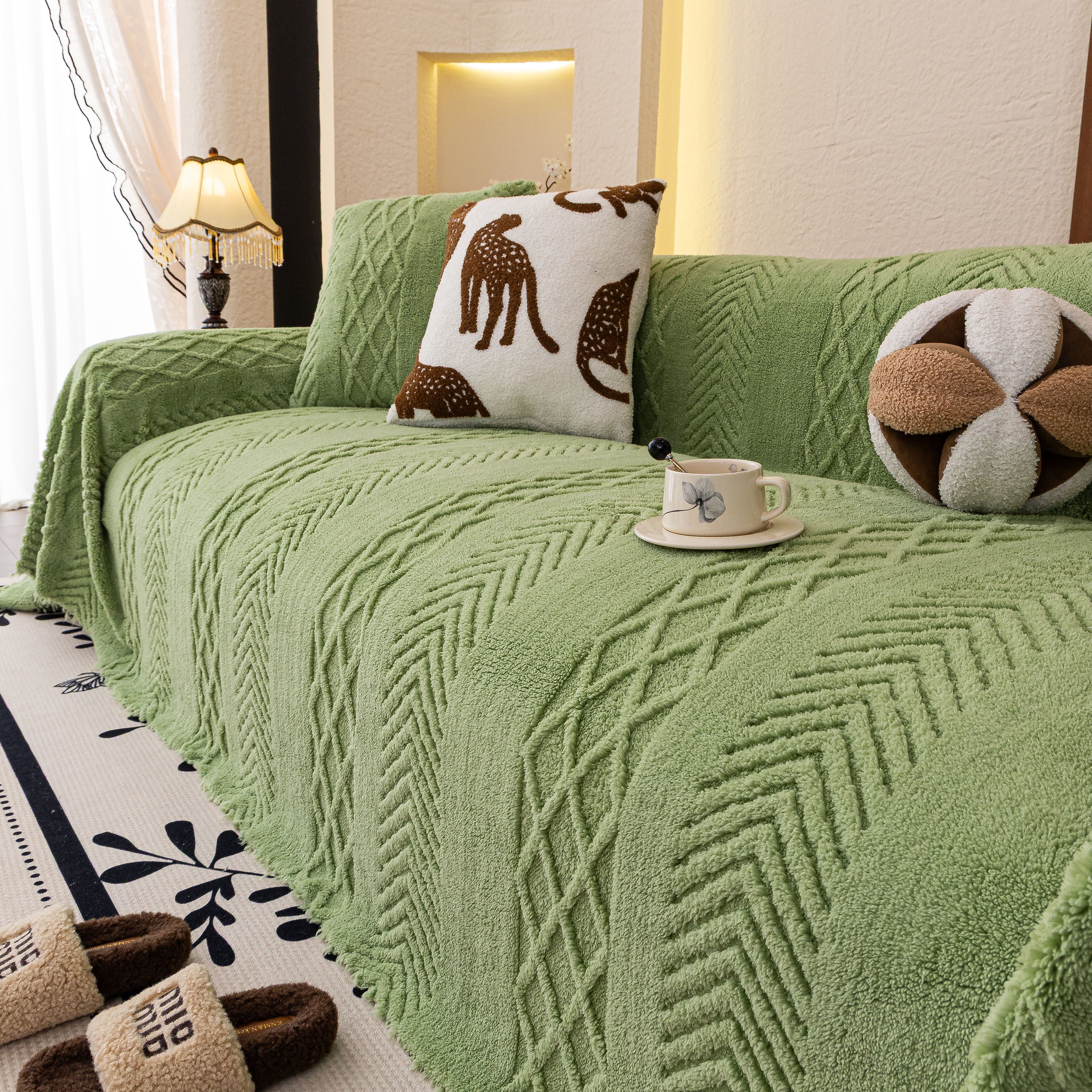 Plush Fleece Sofa Cover With 3d Cable Knit Texture Soft Cozy Warm Sofa Throw Blanket