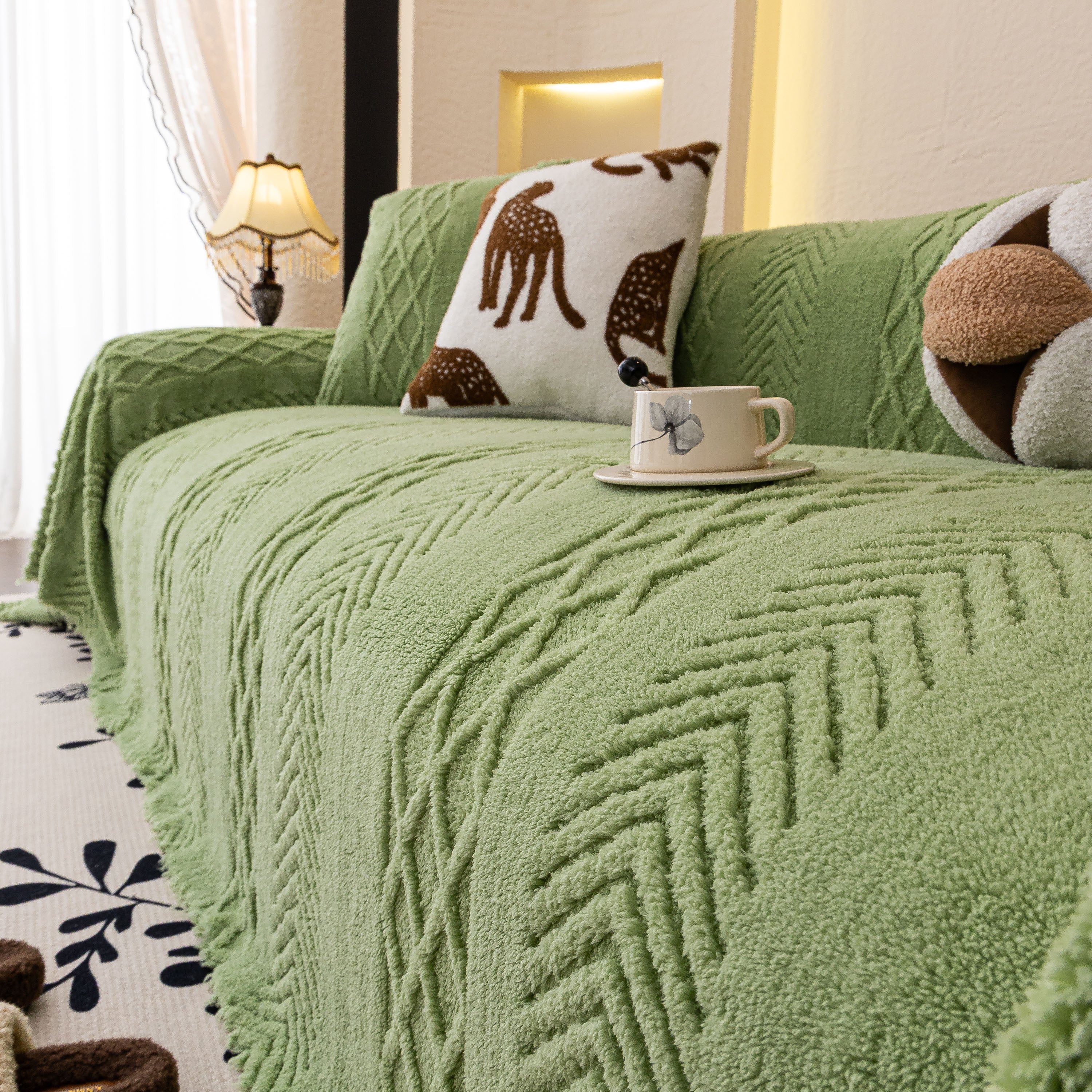 Plush Fleece Sofa Cover With 3d Cable Knit Texture Soft Cozy Warm Sofa Throw Blanket