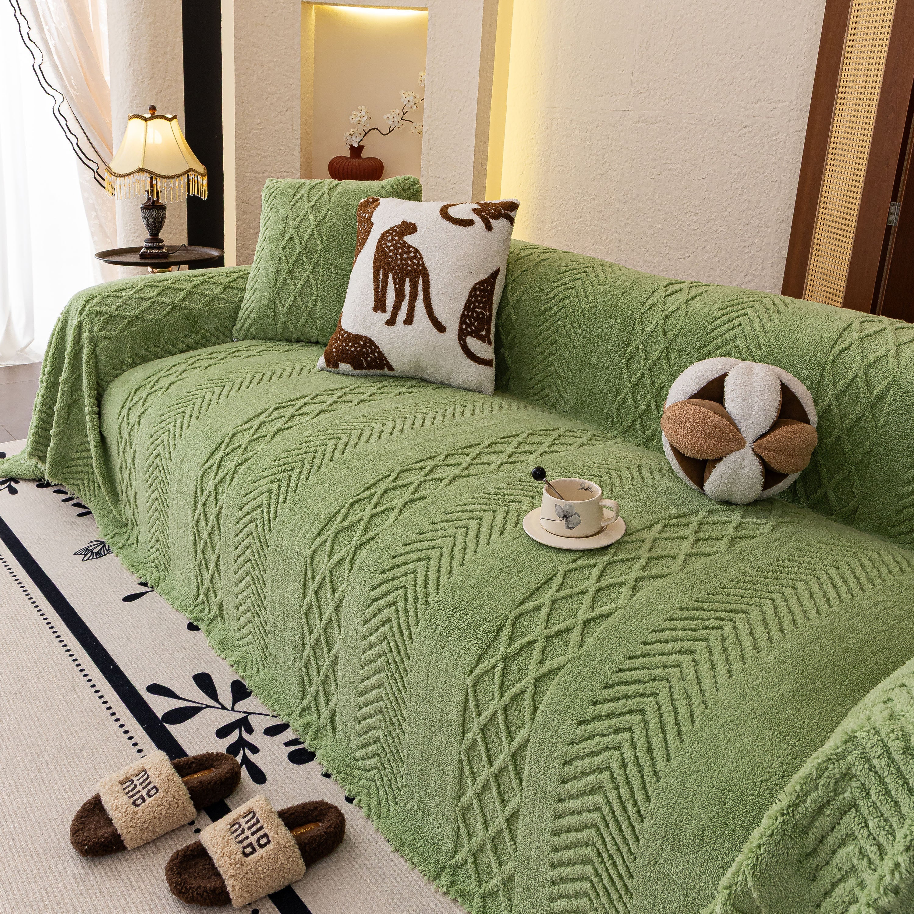 Plush Fleece Sofa Cover With 3d Cable Knit Texture Soft Cozy Warm Sofa Throw Blanket