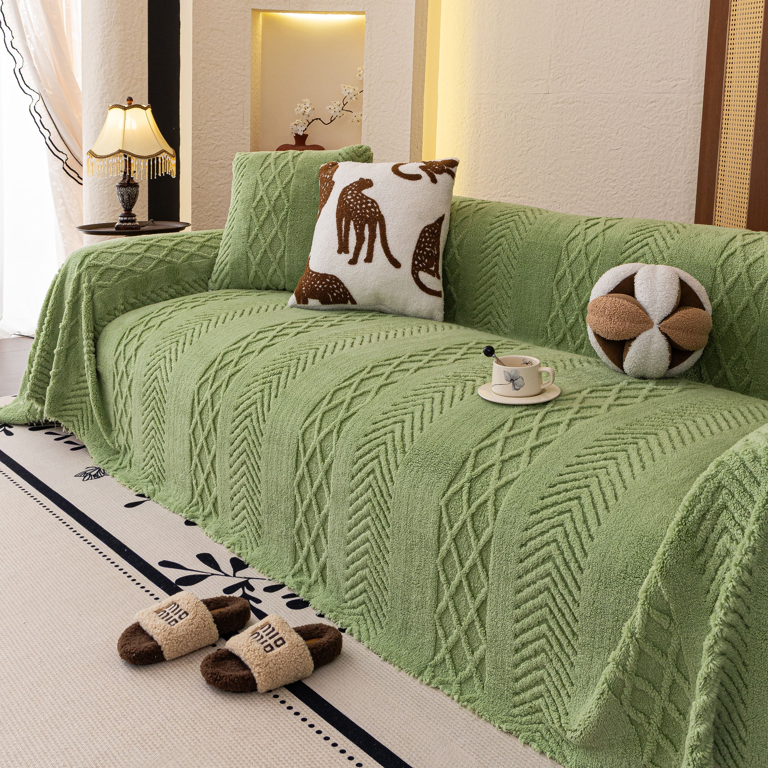 Plush Fleece Sofa Cover With 3d Cable Knit Texture Soft Cozy Warm Sofa Throw Blanket