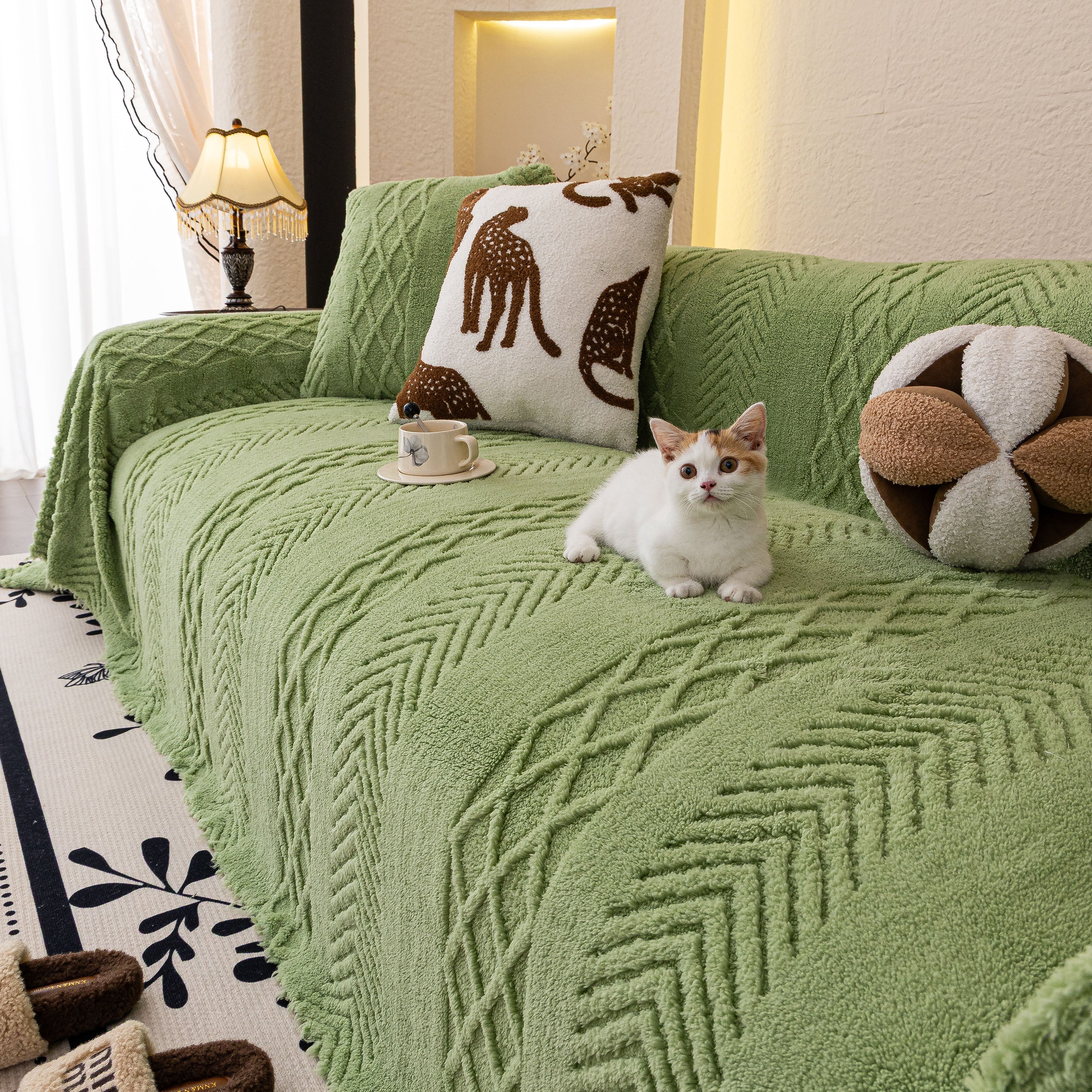 Plush Fleece Sofa Cover With 3d Cable Knit Texture Soft Cozy Warm Sofa Throw Blanket