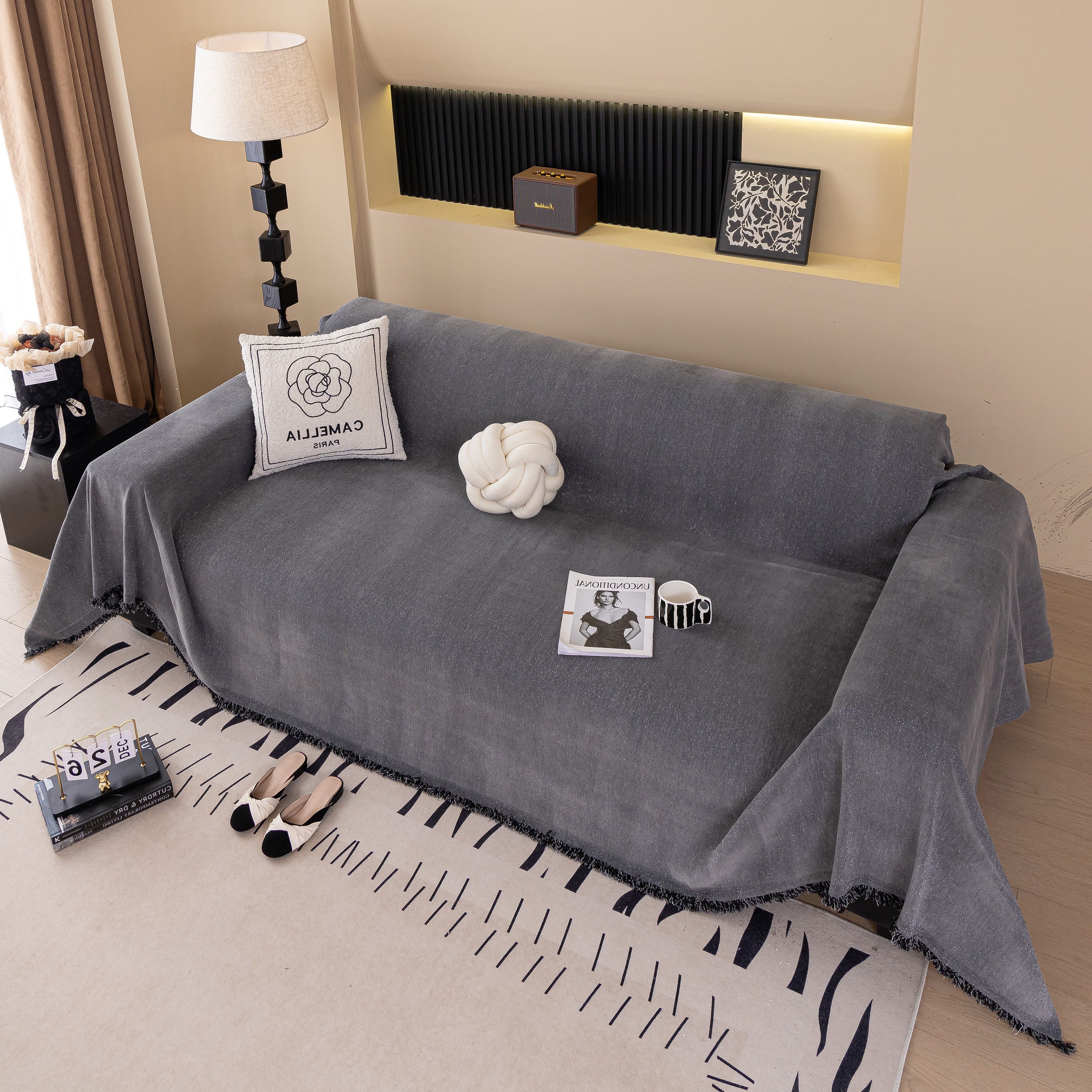 Solid Color Chenille Sofa Cover Blanket Furniture Covers For Sofas And Loveseats
