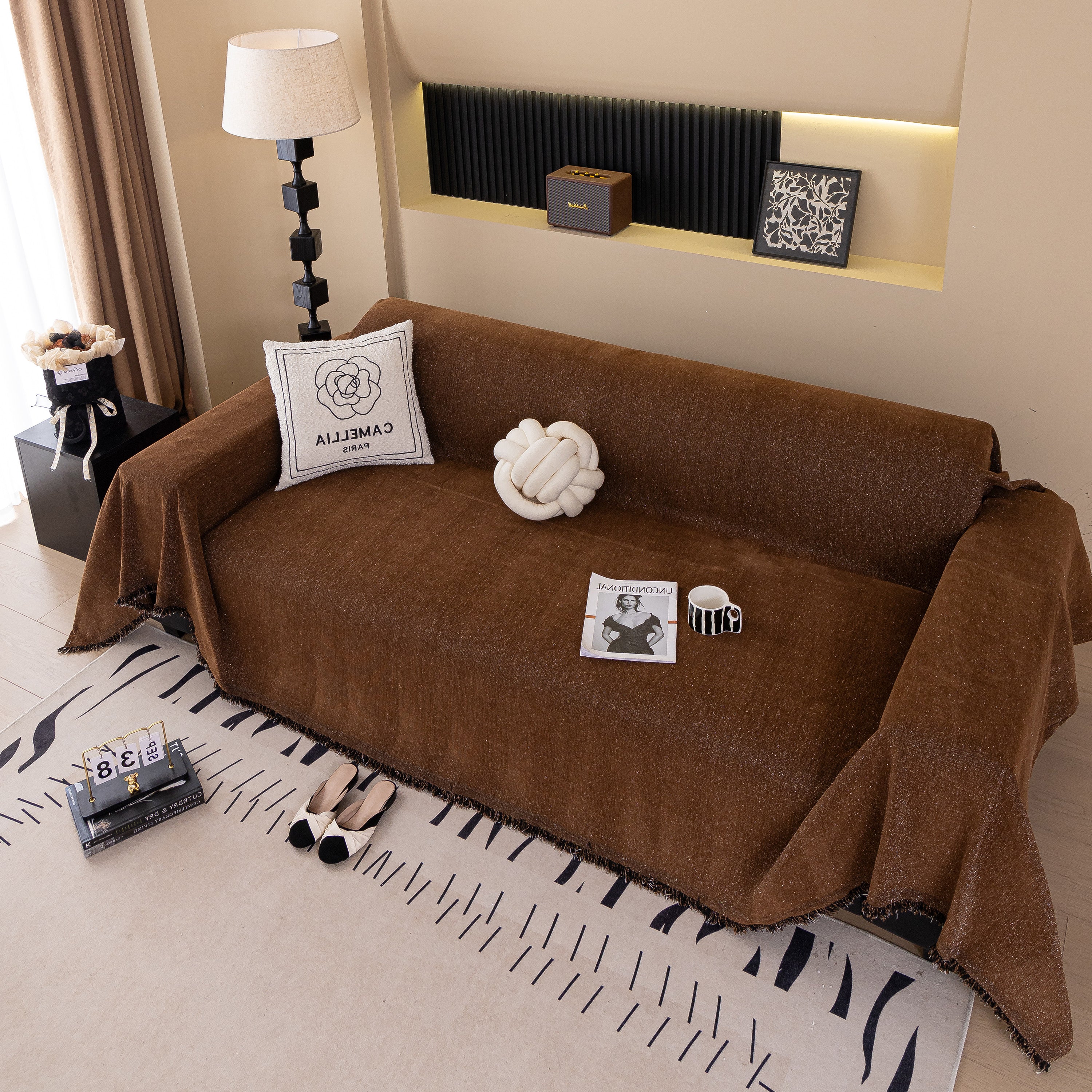 Solid Color Chenille Sofa Cover Blanket Furniture Covers For Sofas And Loveseats