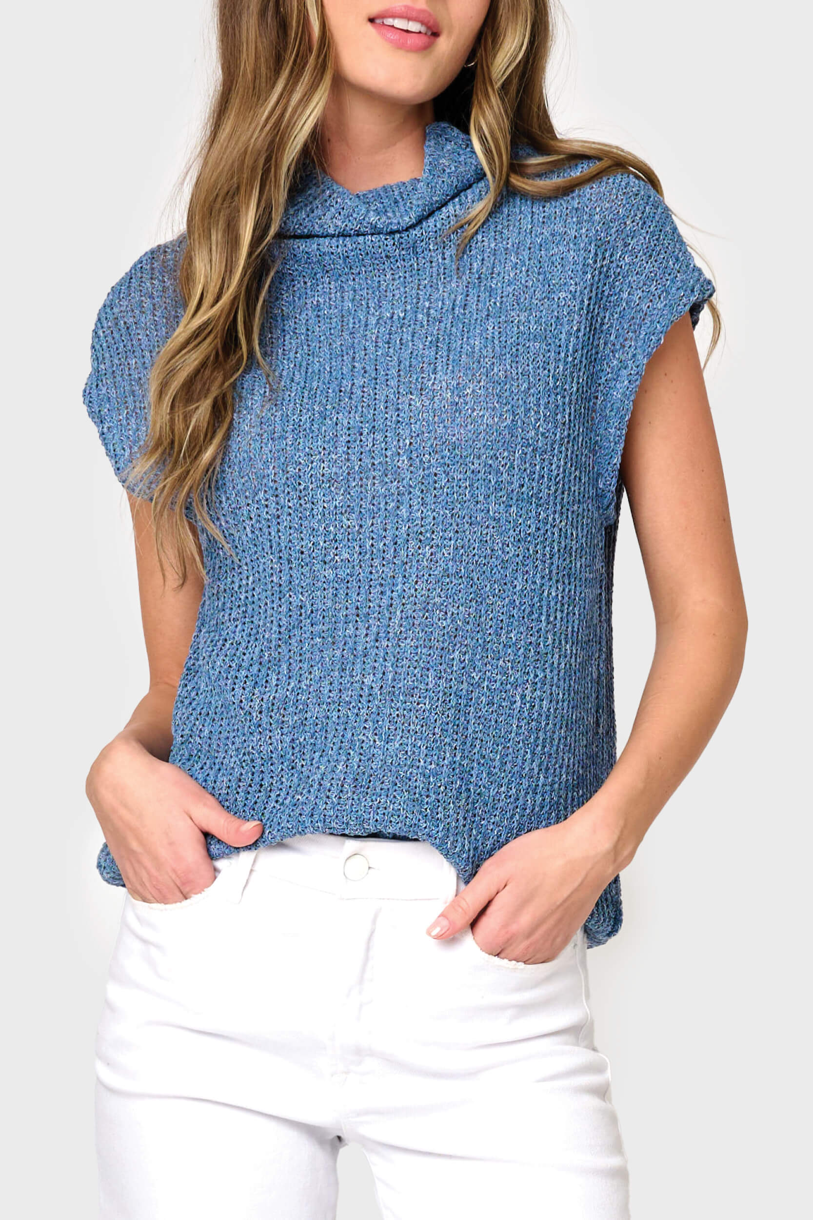 Cap Sleeve Funnel Neck Top