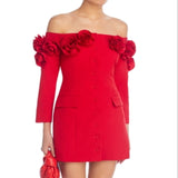 Lucy Paris Off The Shoulder Rosette Mini Dress Red