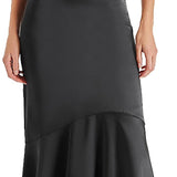 Steve Madden Lucille Satin Asymmetric Midi Skirt Black