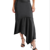 Steve Madden Lucille Satin Asymmetric Midi Skirt Black