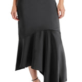 Steve Madden Lucille Satin Asymmetric Midi Skirt Black