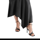 Steve Madden Lucille Satin Asymmetric Midi Skirt Black