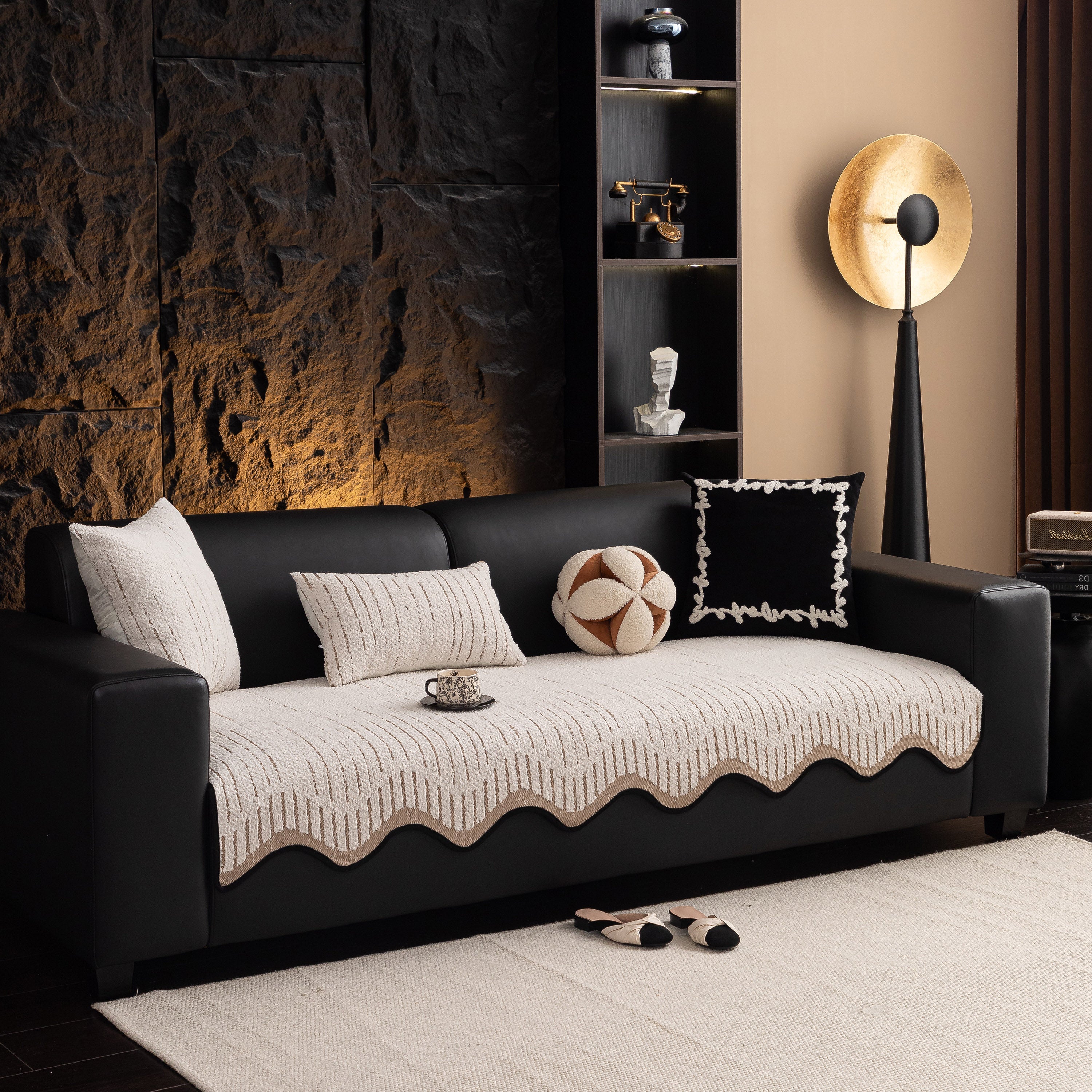 Textured Sofa Seat Cover With Wave Edge – Non-slip, Washable Couch Throw Protector
