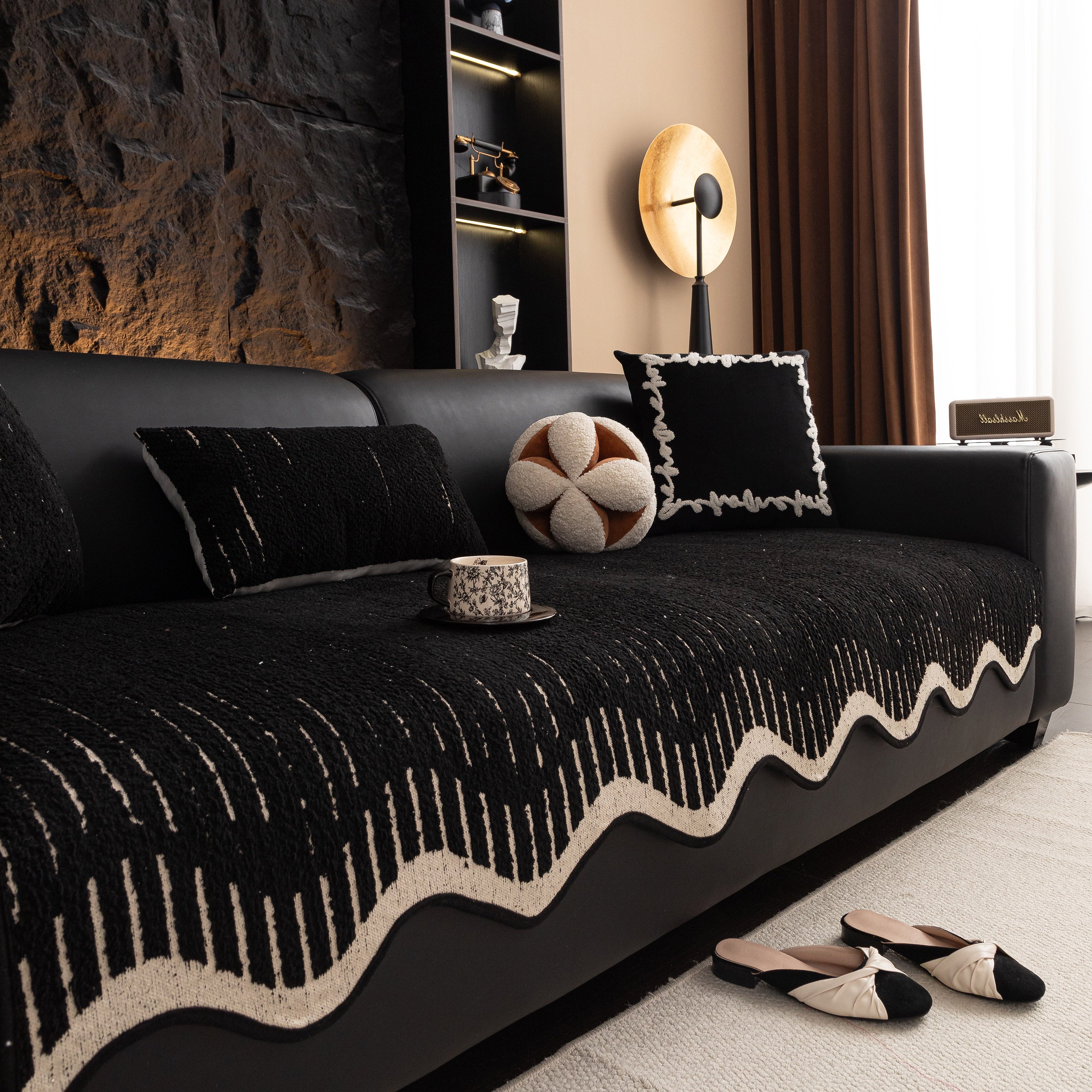 Textured Sofa Seat Cover With Wave Edge – Non-slip, Washable Couch Throw Protector