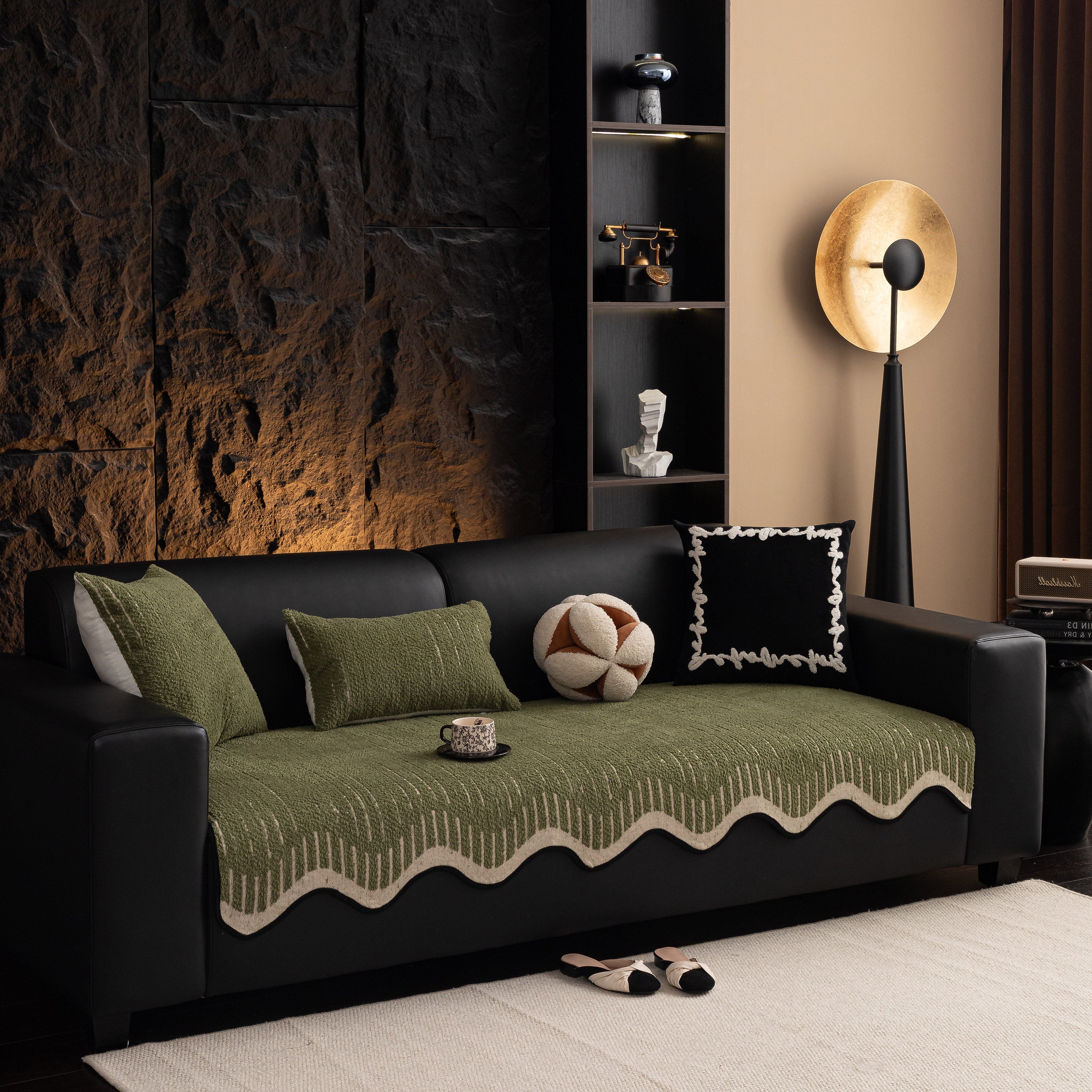 Textured Sofa Seat Cover With Wave Edge – Non-slip, Washable Couch Throw Protector